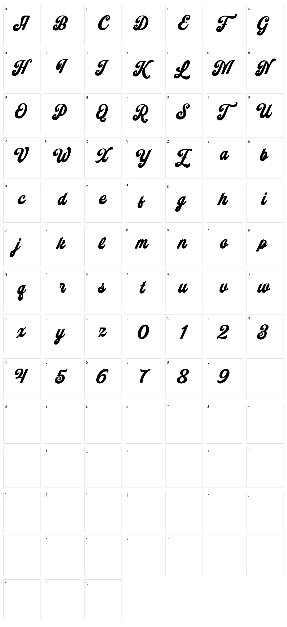 Sundries Script Character Set
