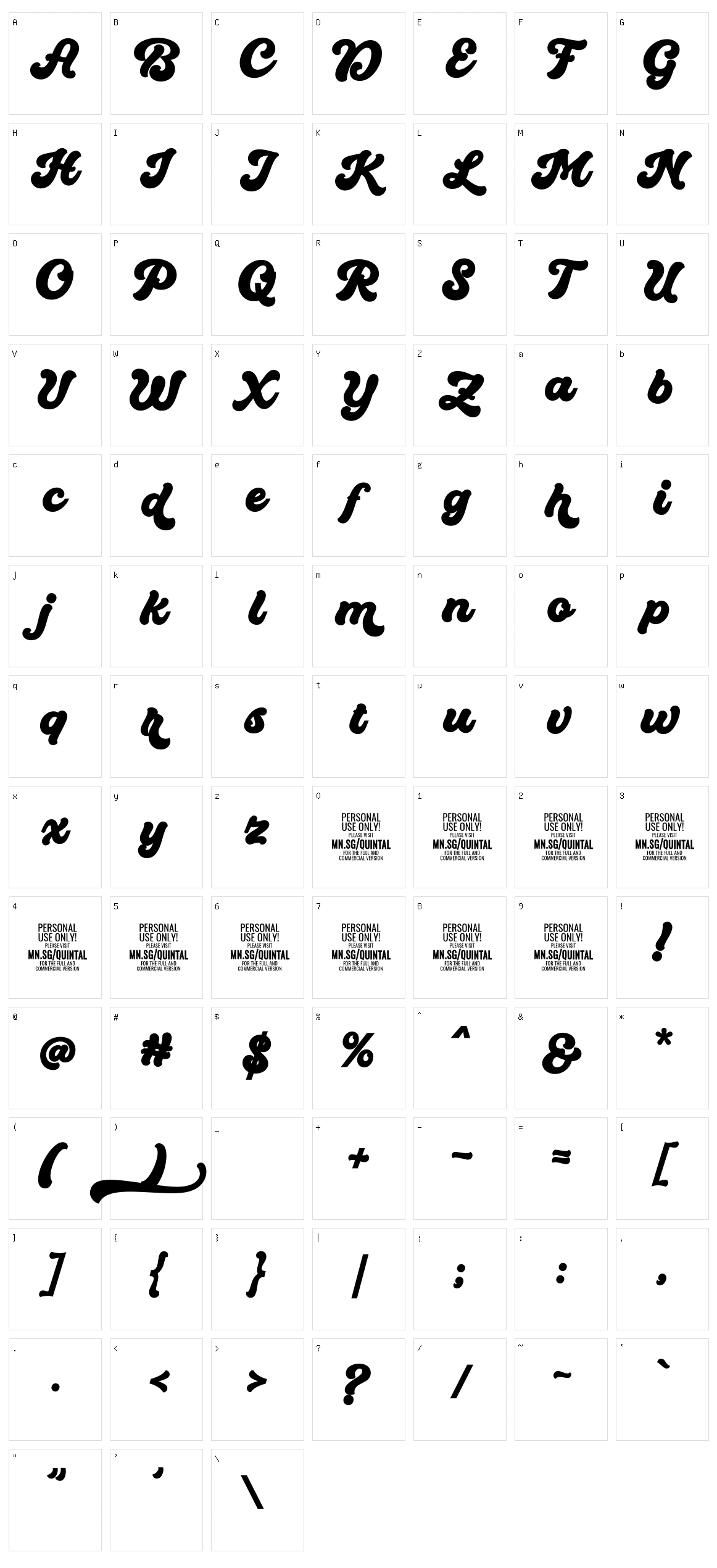 Quintal Script Character Set