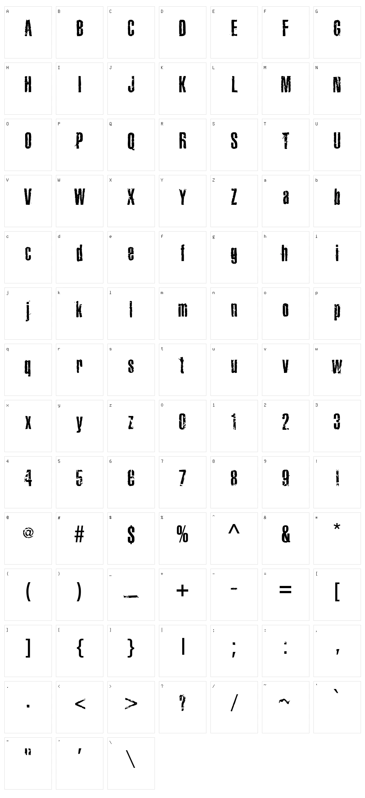 Joels Ragged Font Character Set