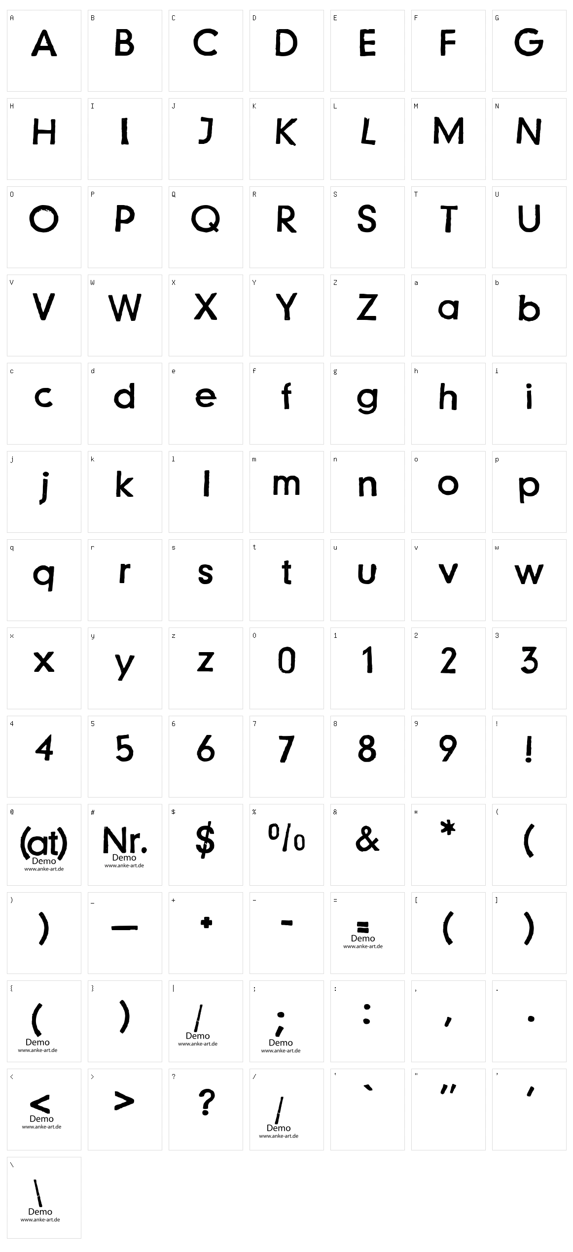 Just another stamp font Character Set