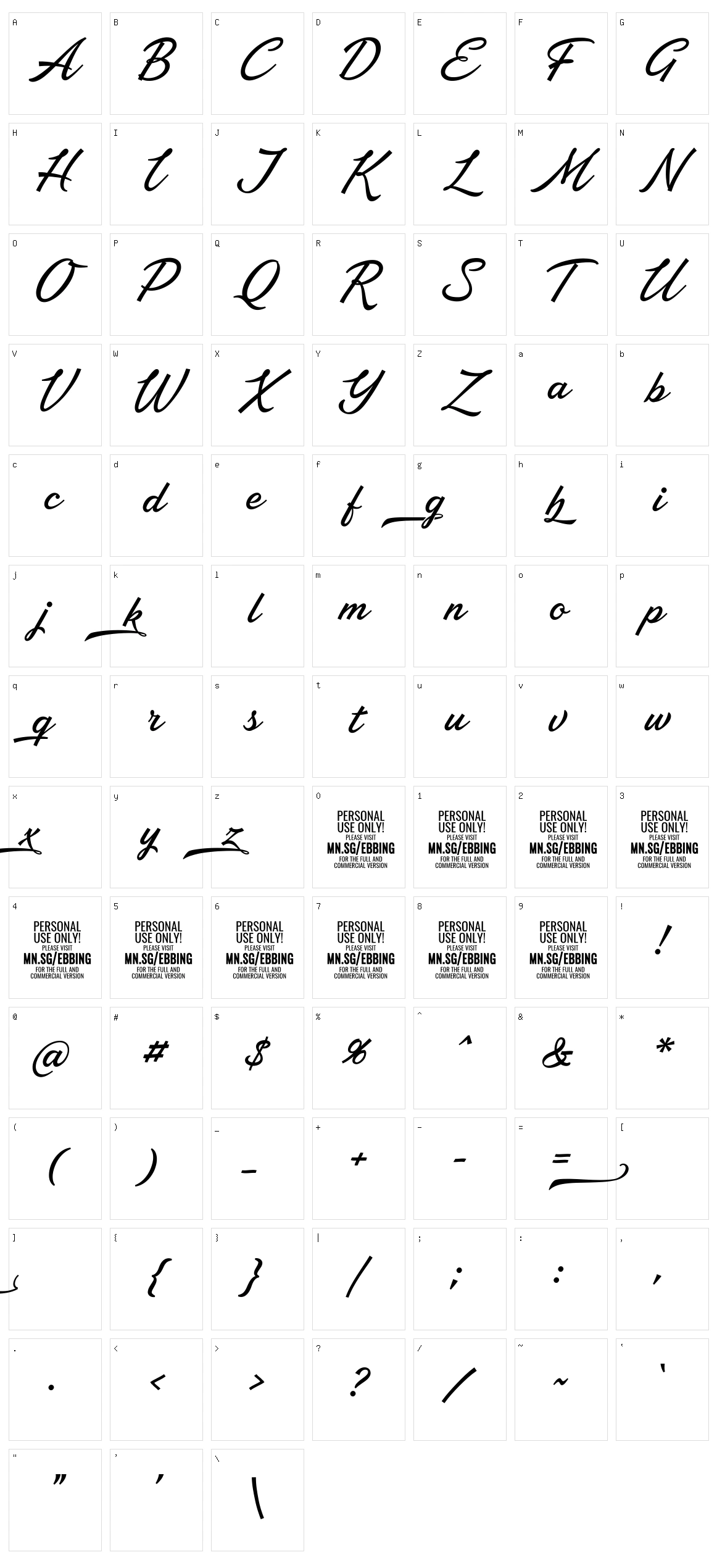 Ebbing Character Set