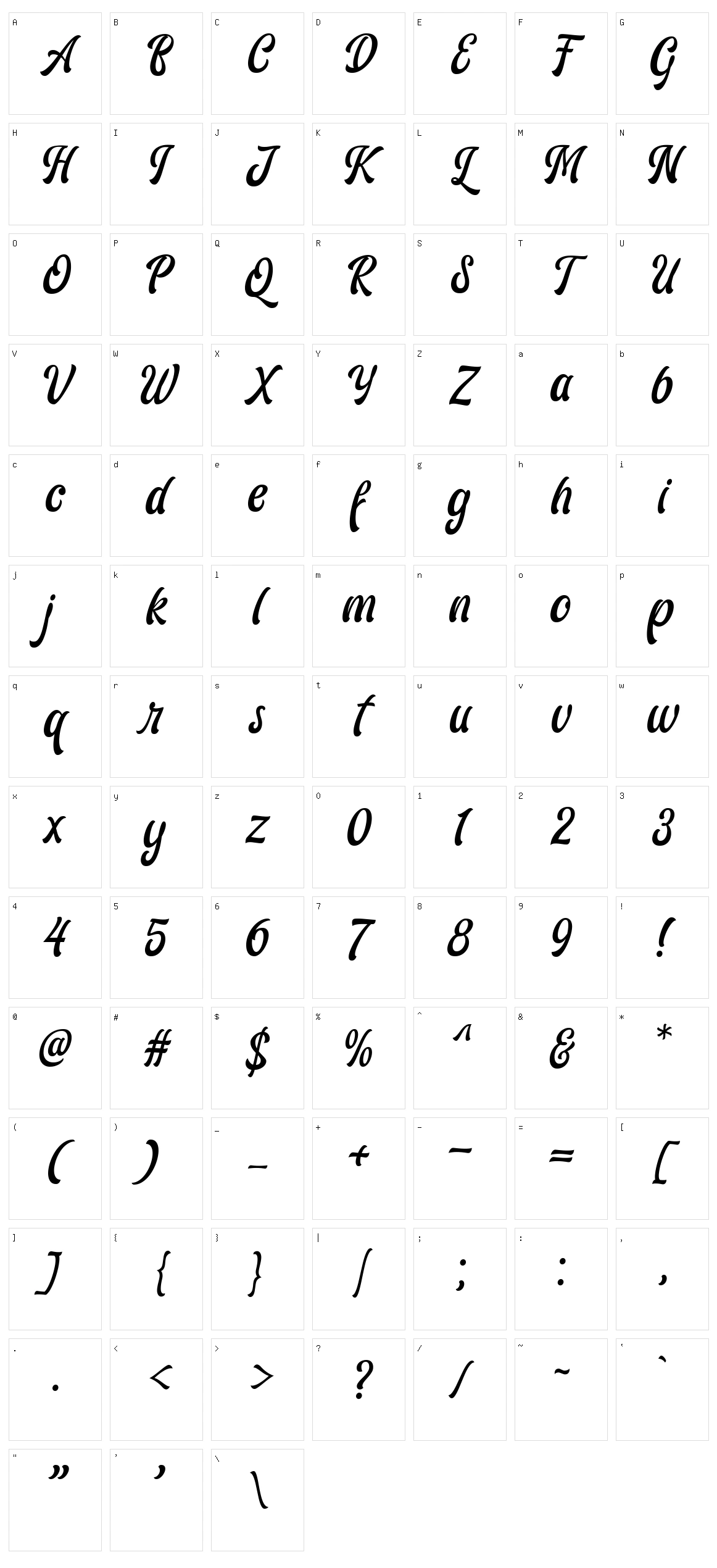 Ariestha Script Character Set