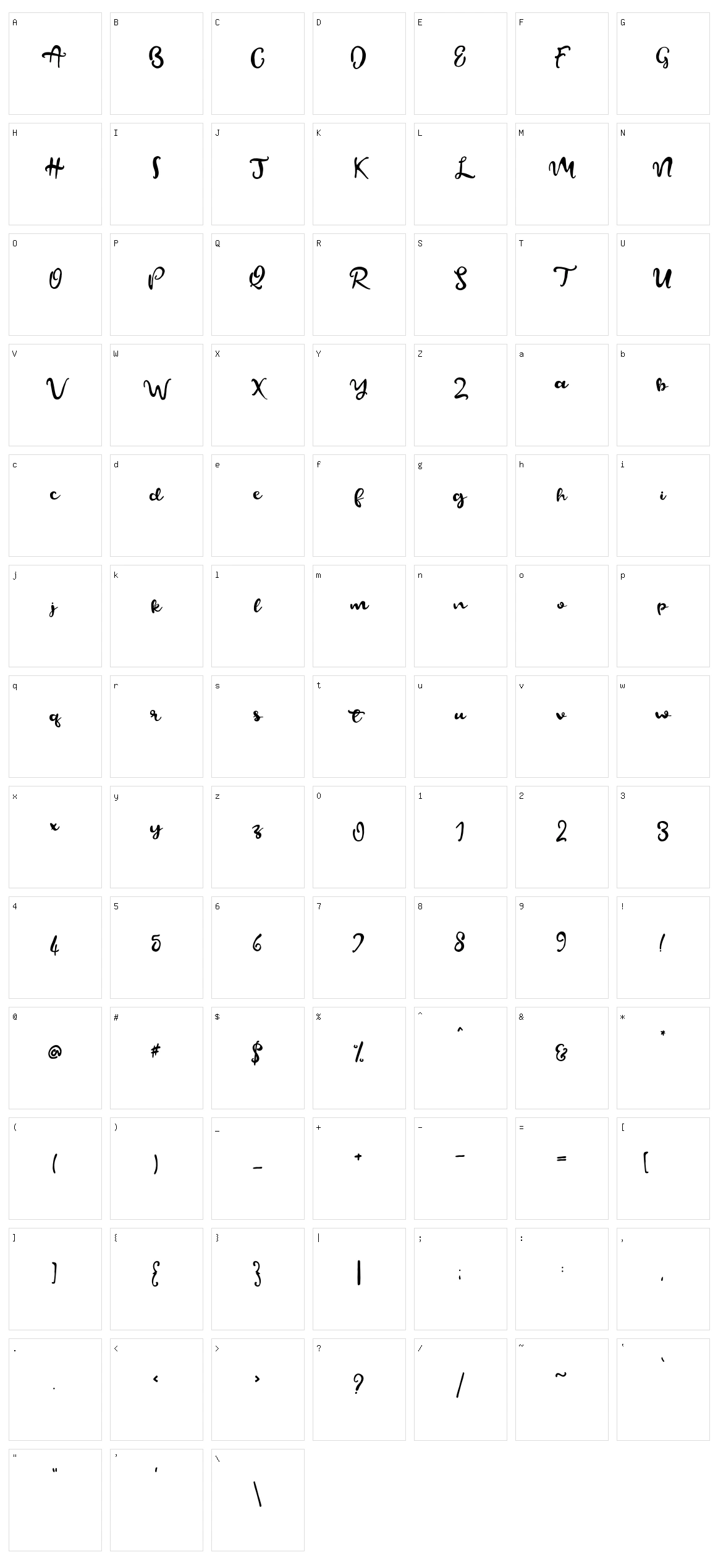 Beautify Script Character Set