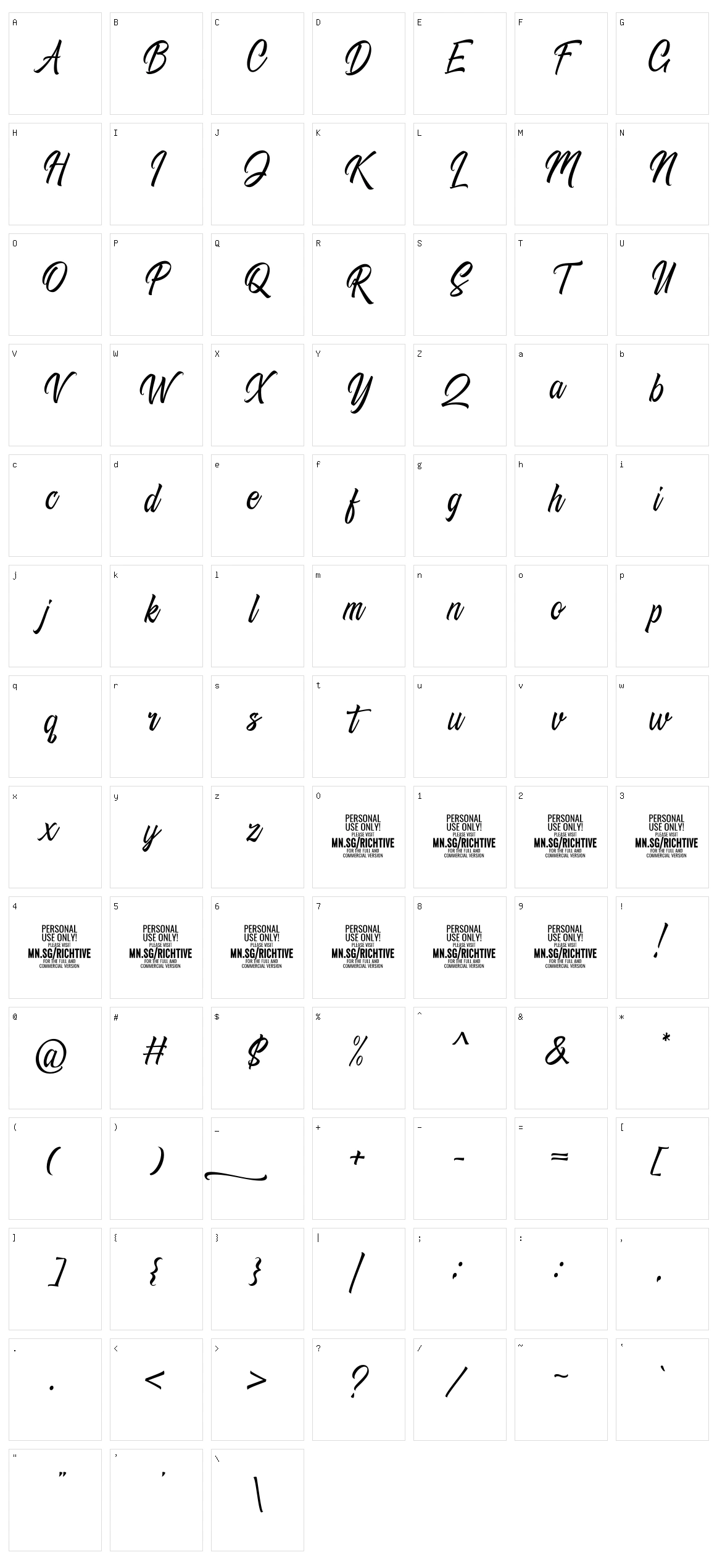 Richtive Script Character Set