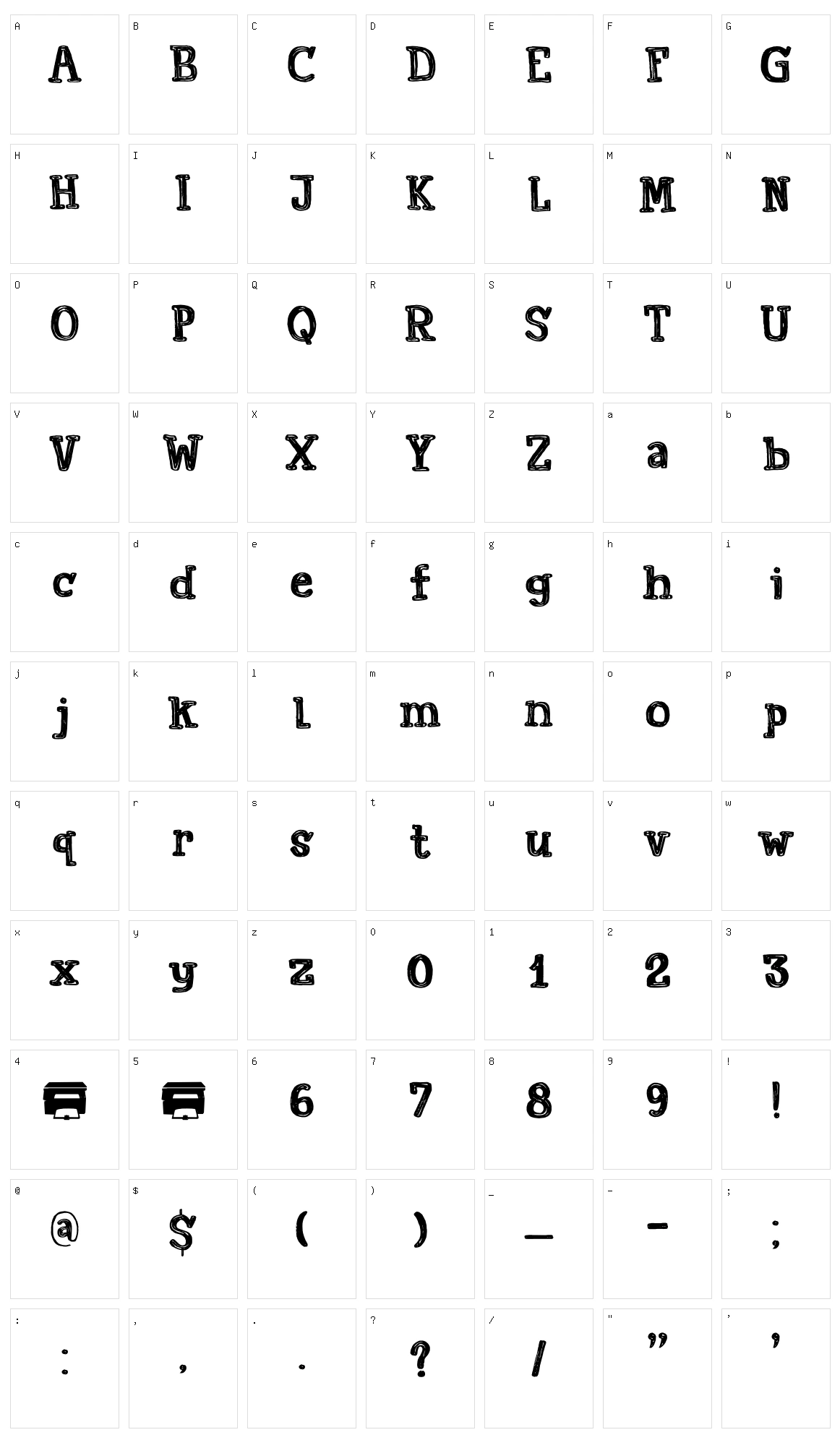 Printout Character Set