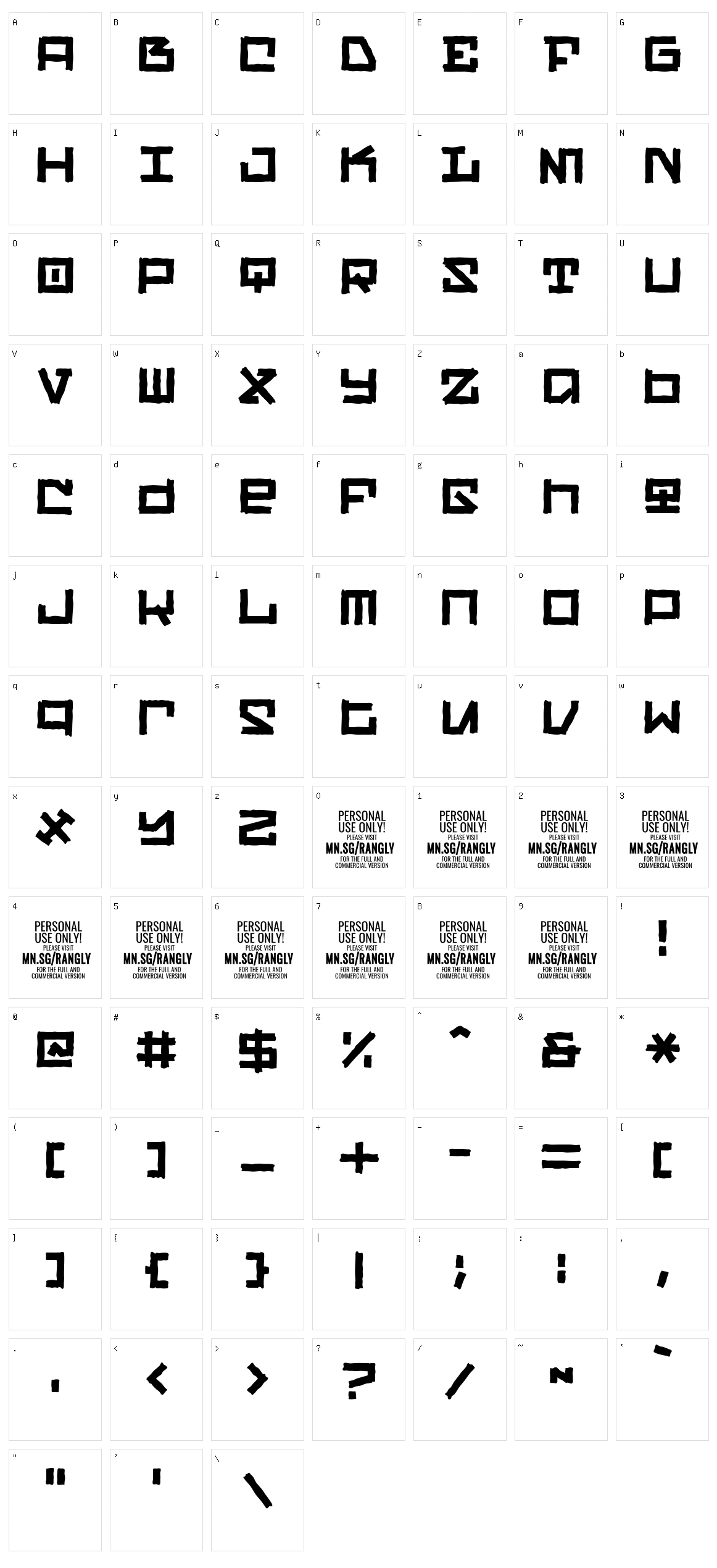 Rangly Character Set