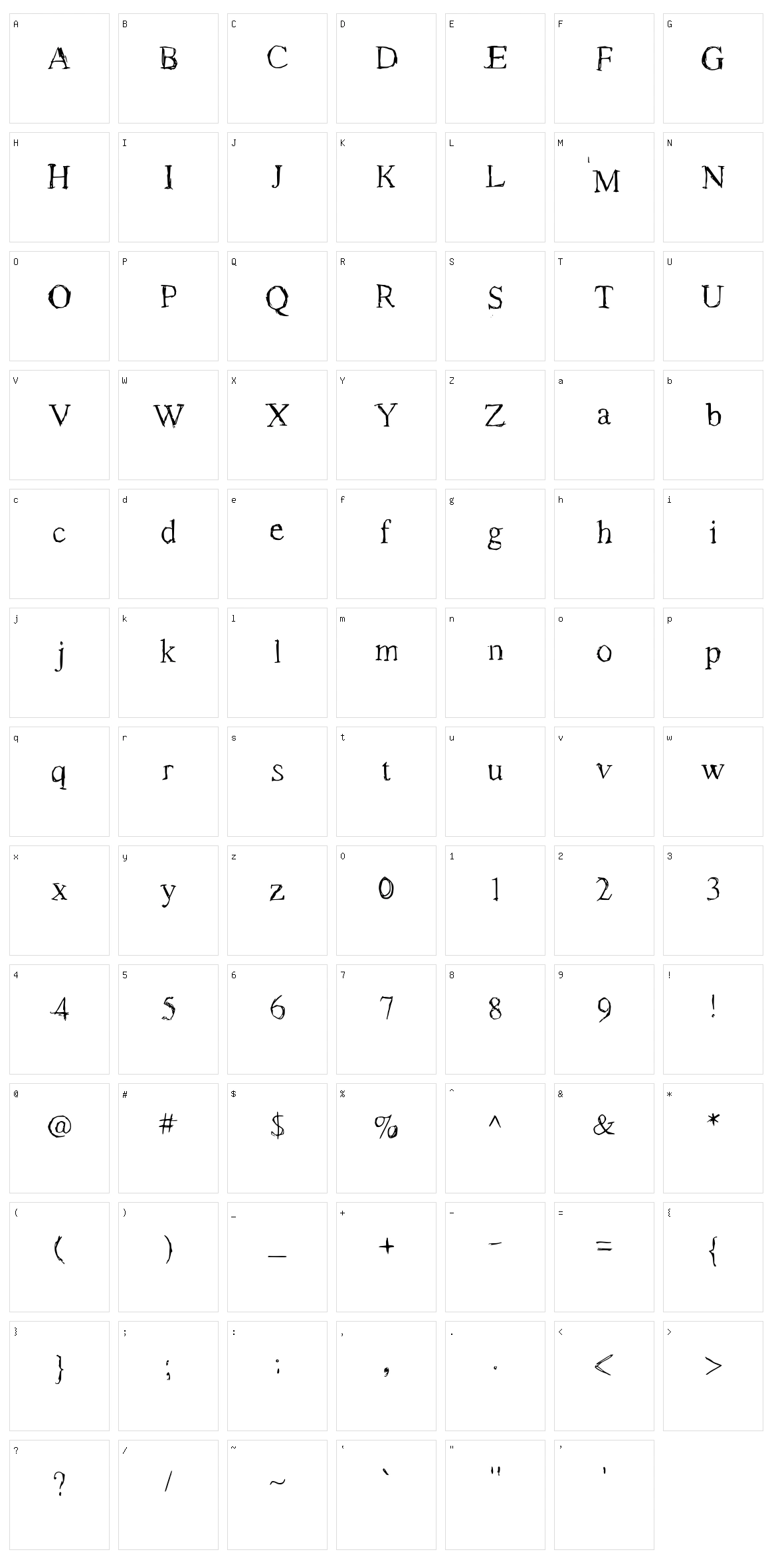Roman New Times Character Set