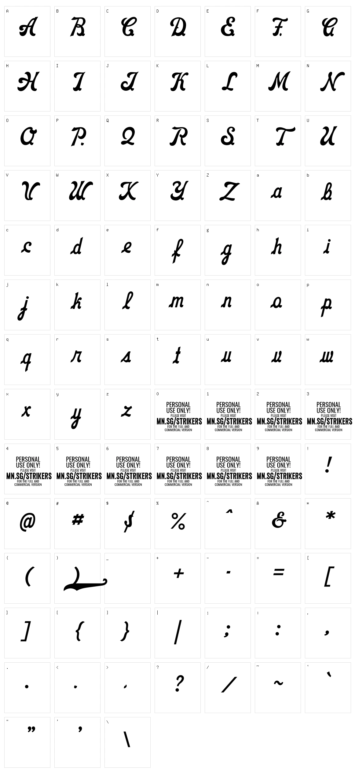 Strikers Script Character Set