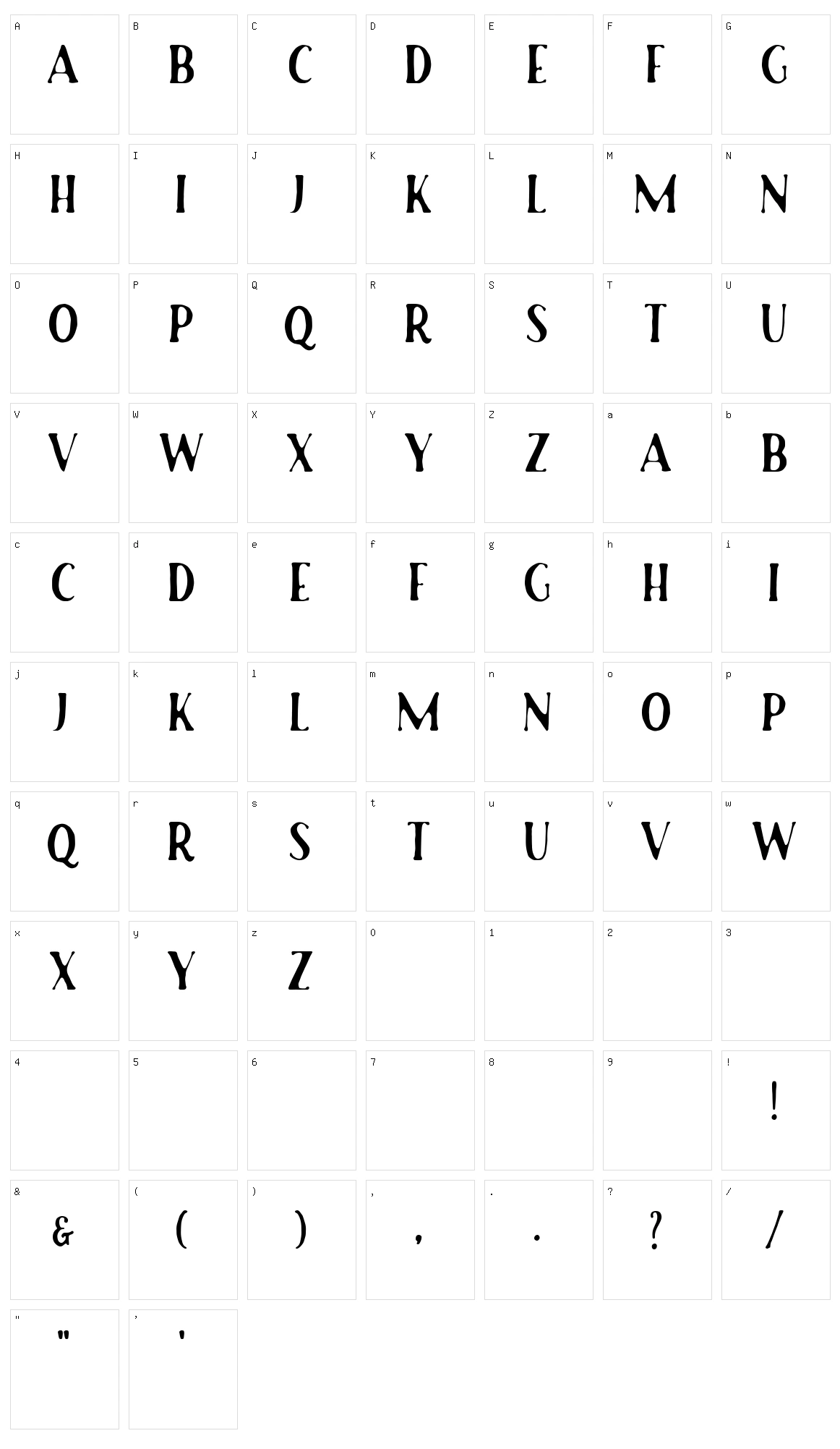 Rusted Orlando Serif Character Set