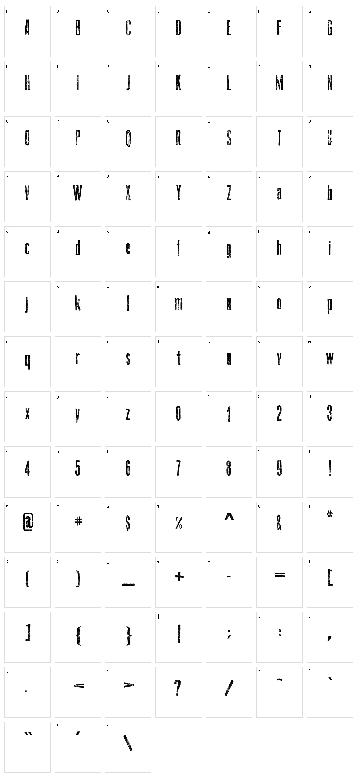 Thin Press Character Set