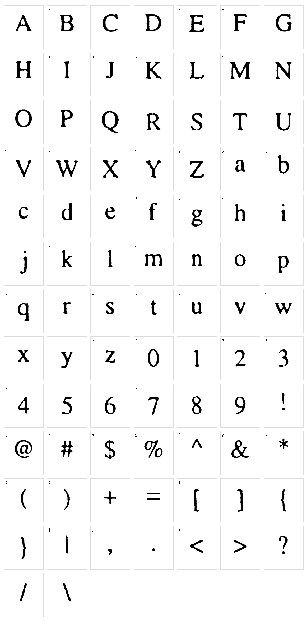 Times and Times again Character Set