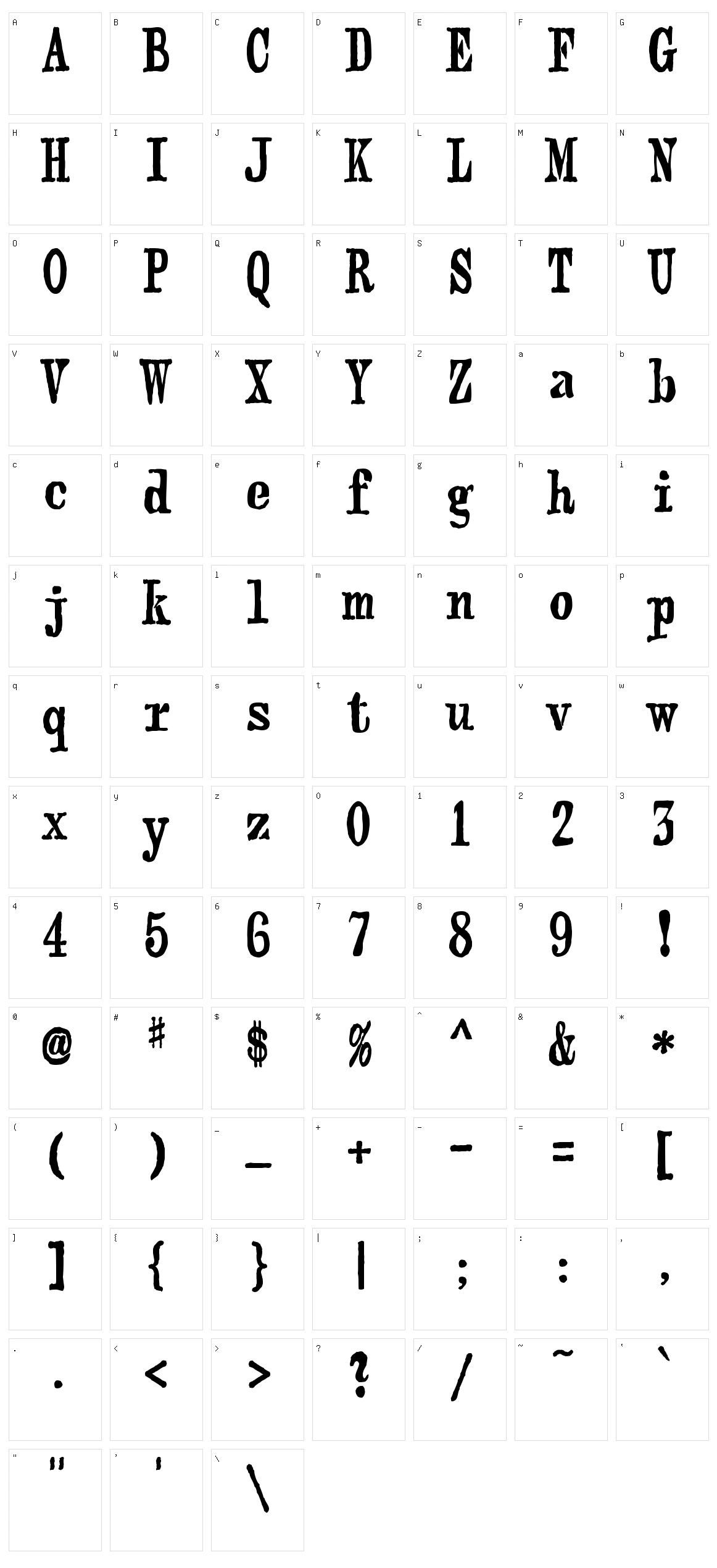 Webster Character Set