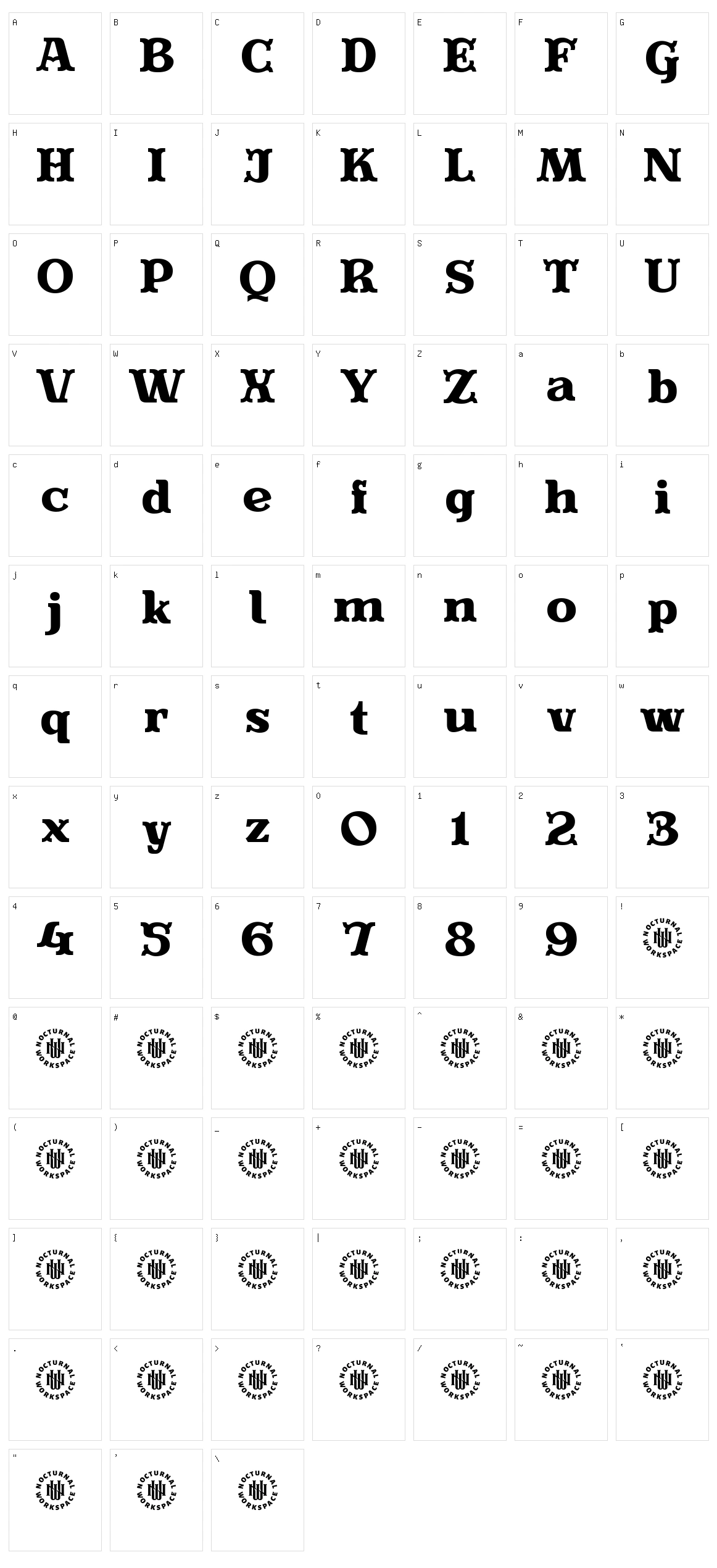 Evereast Slab Serif Character Set