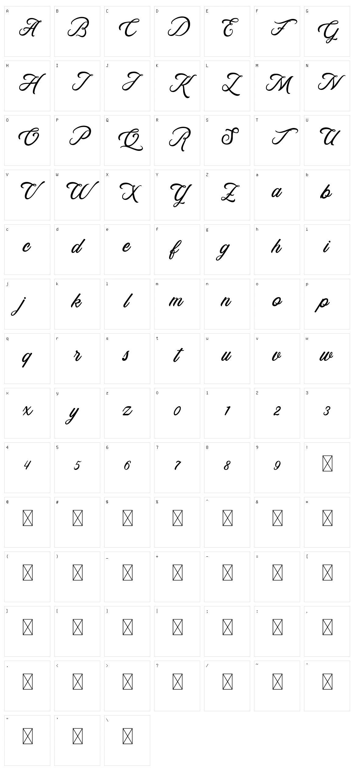 Rosewell Script Character Set