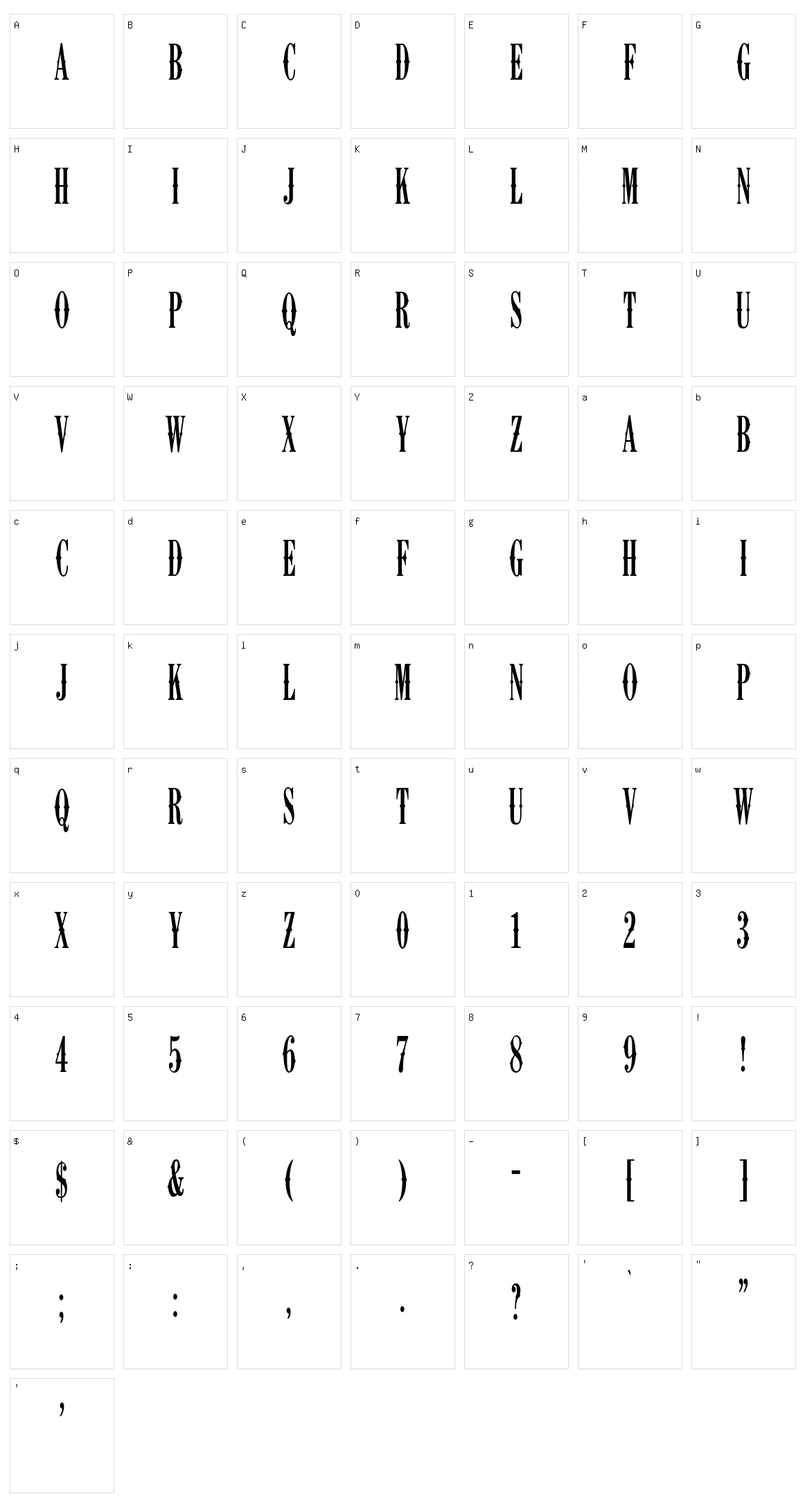 K22 Ambelyn Condensed Character Set
