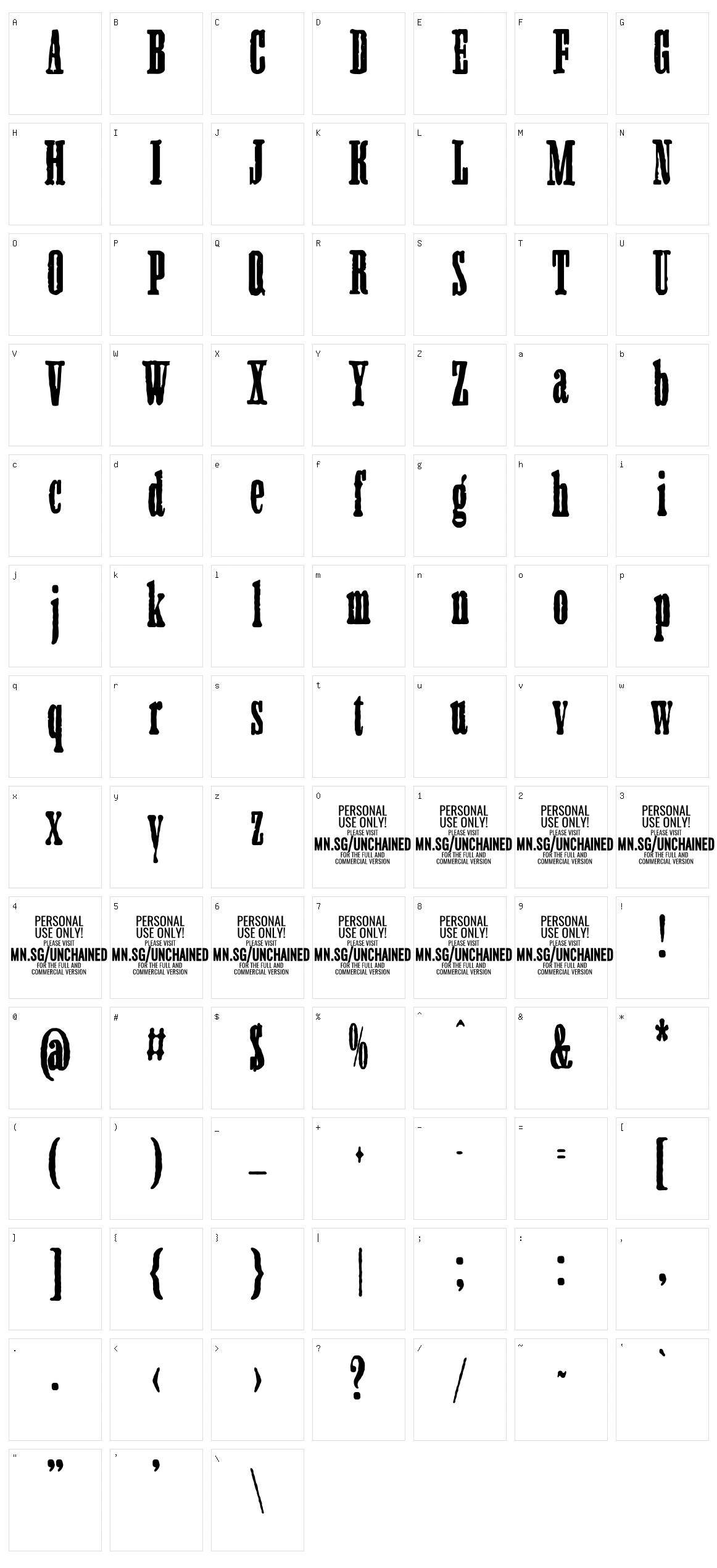 Unchained Character Set