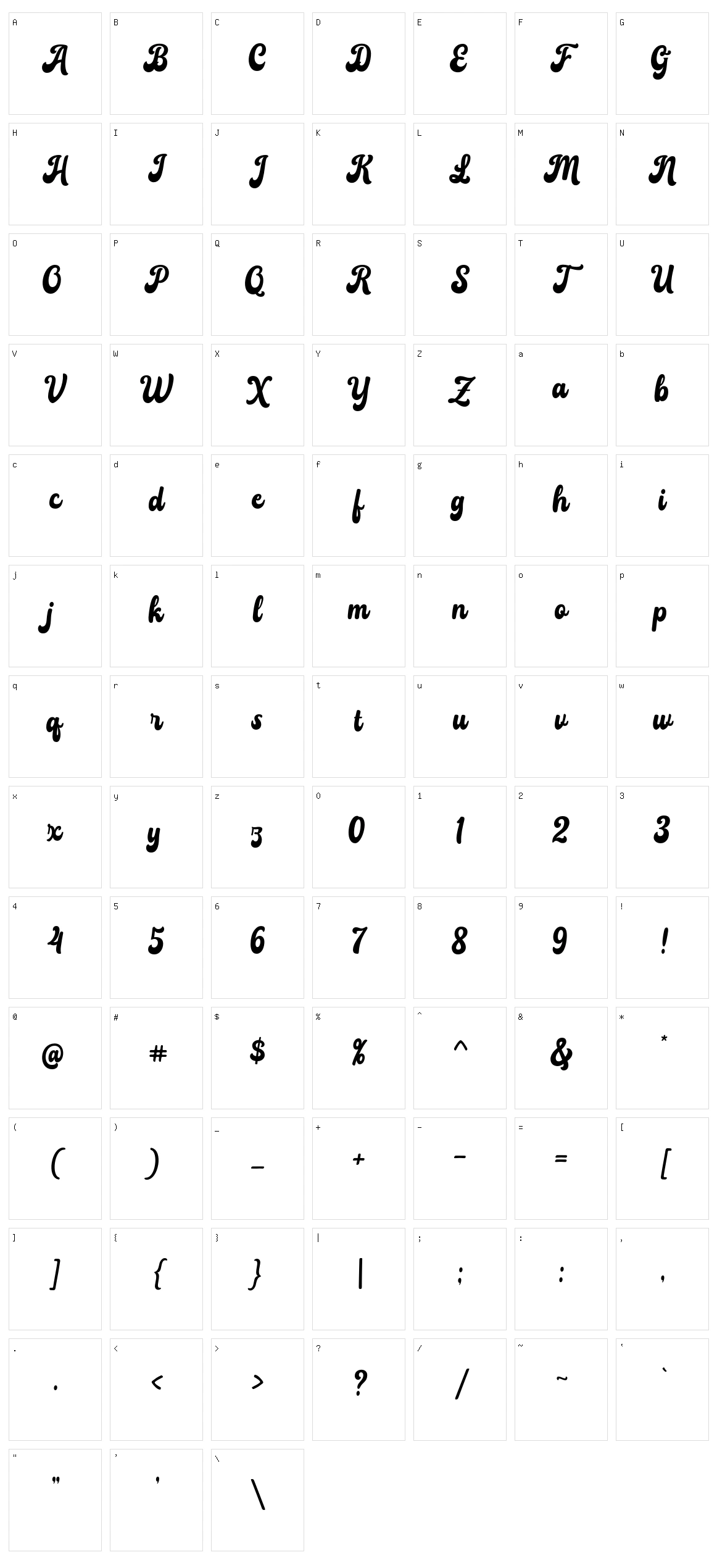 Billanta Character Set