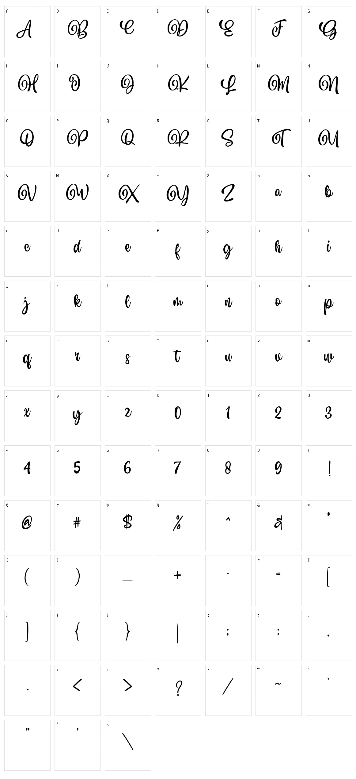 Blantick Script Character Set