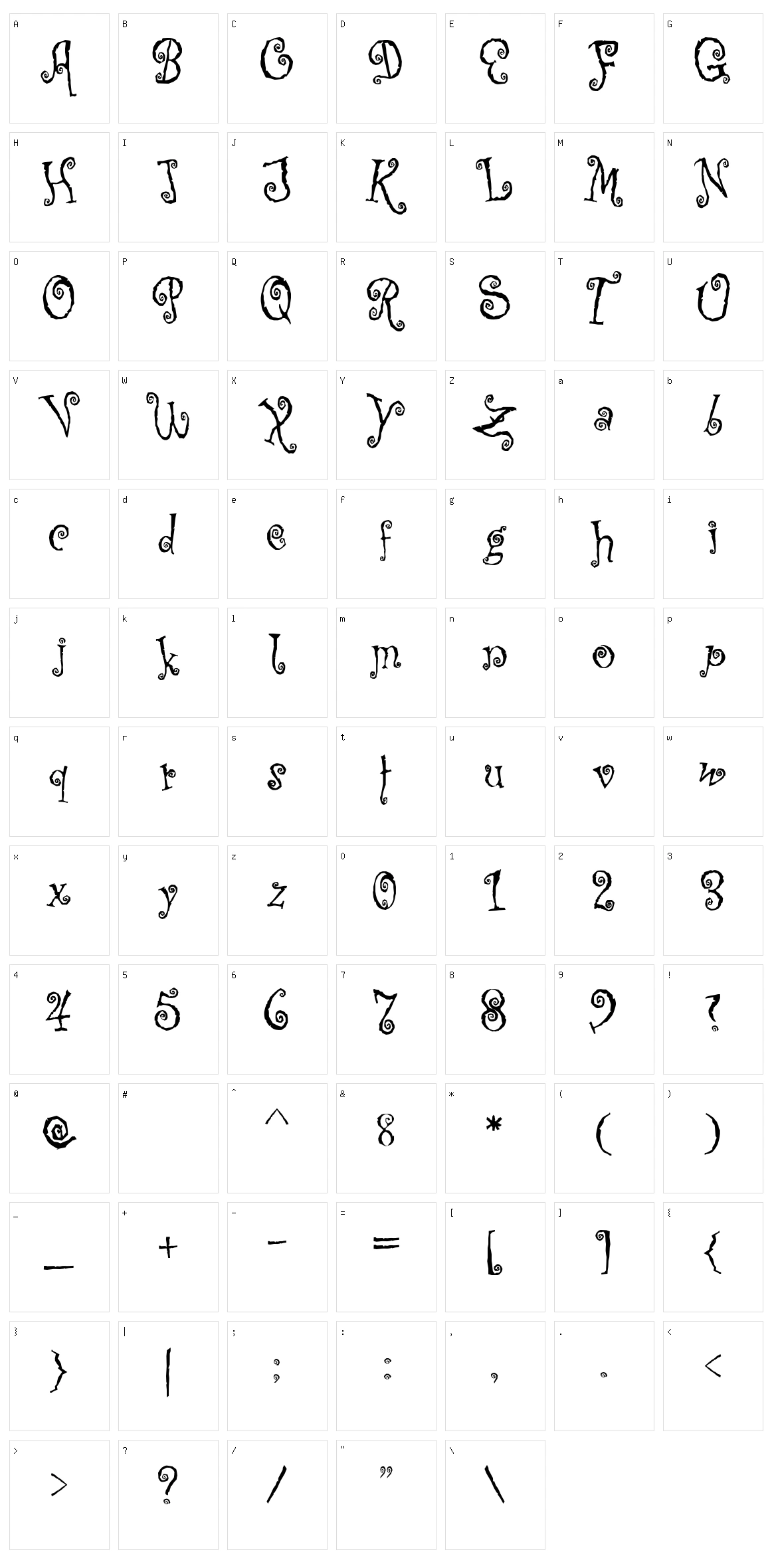 Corps Script Character Set