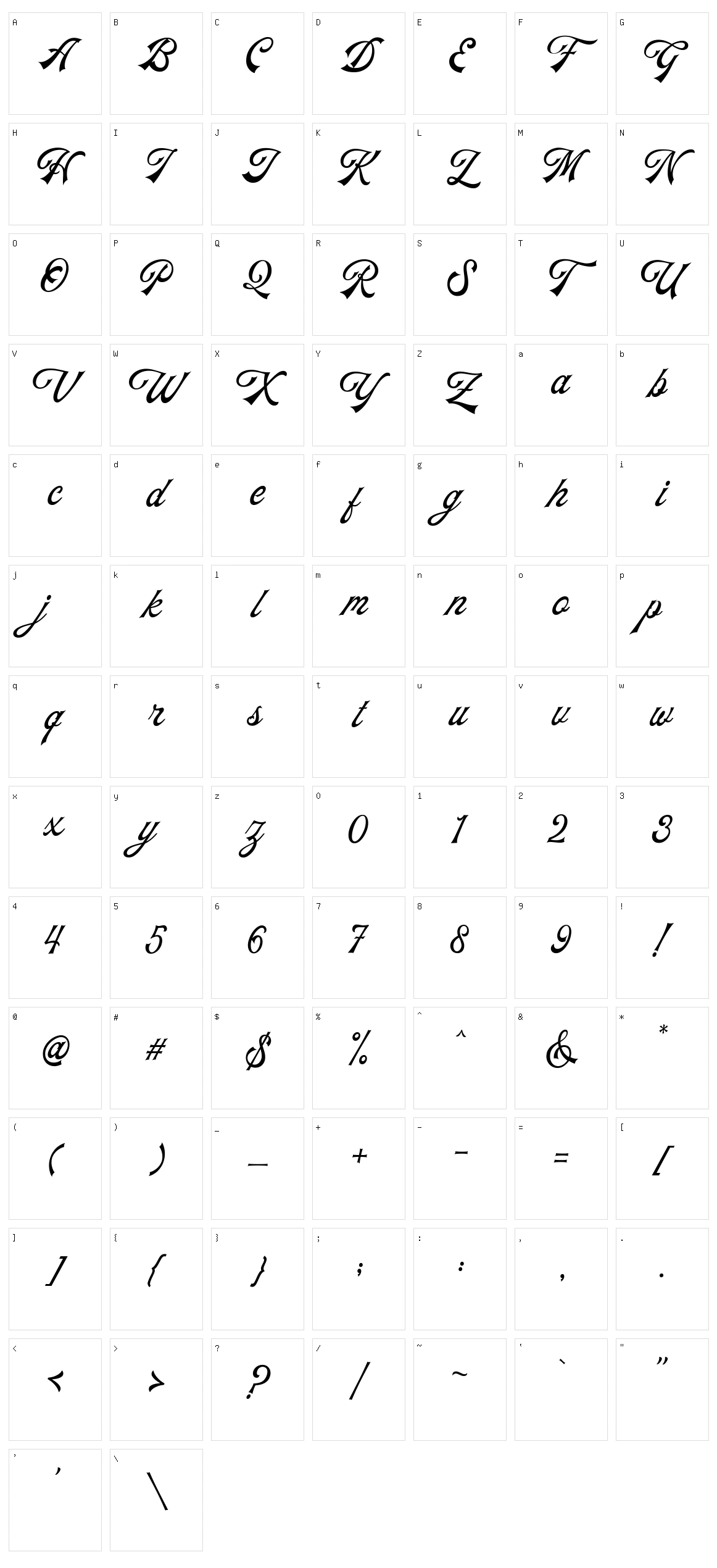 Padlock Script Character Set