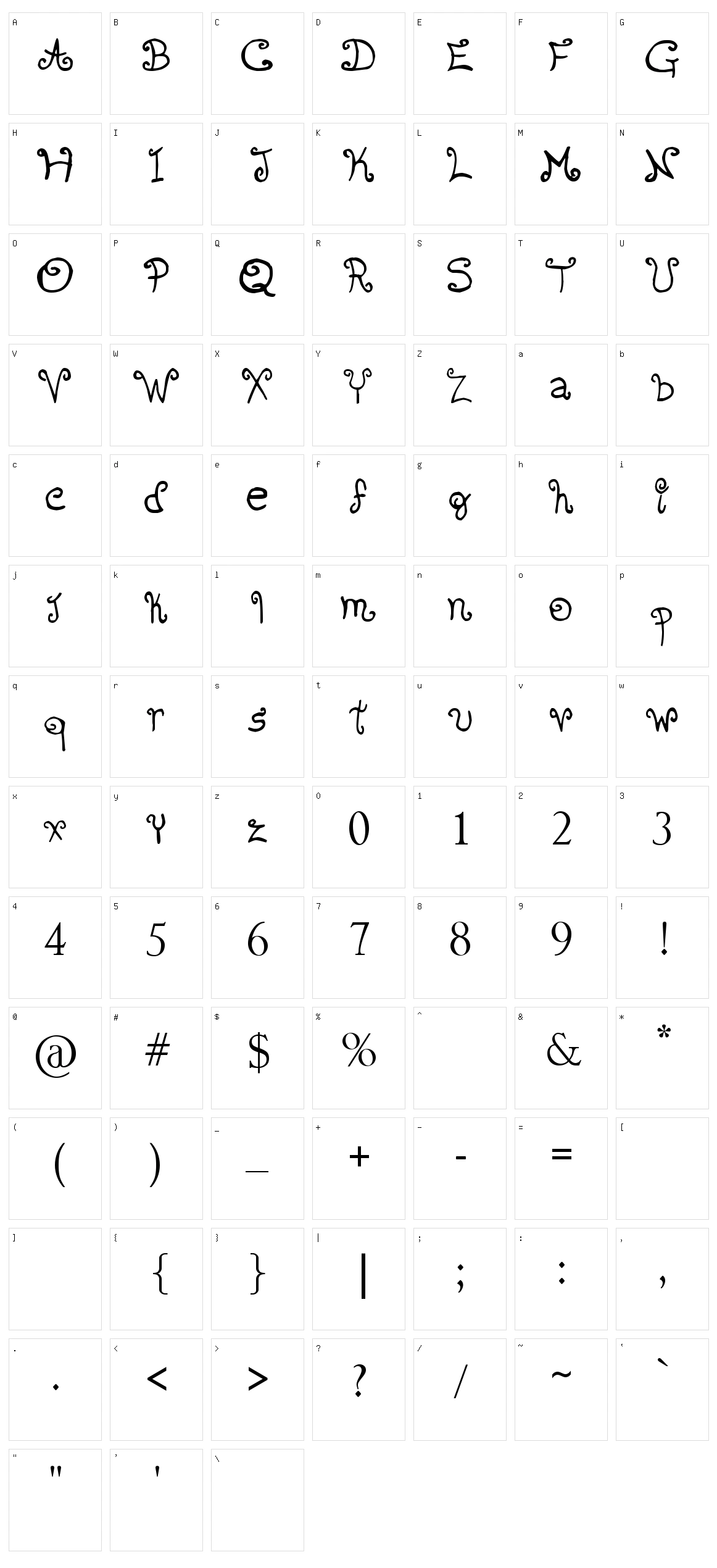 Romantic Font 2 Character Set