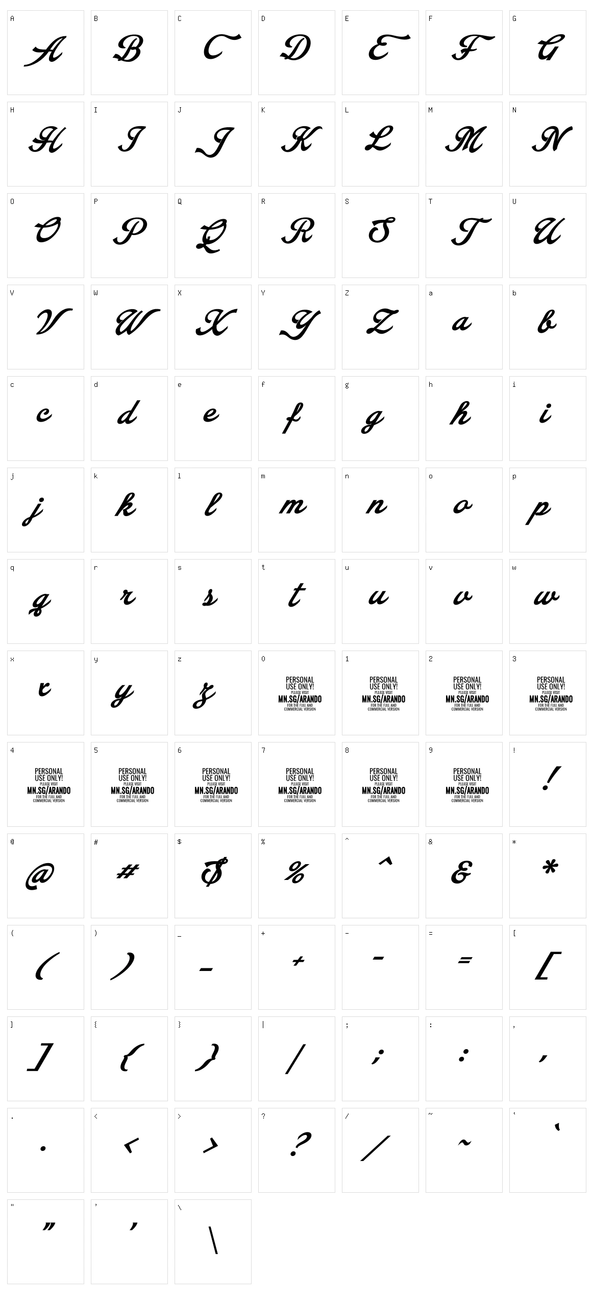 Arando Script Character Set