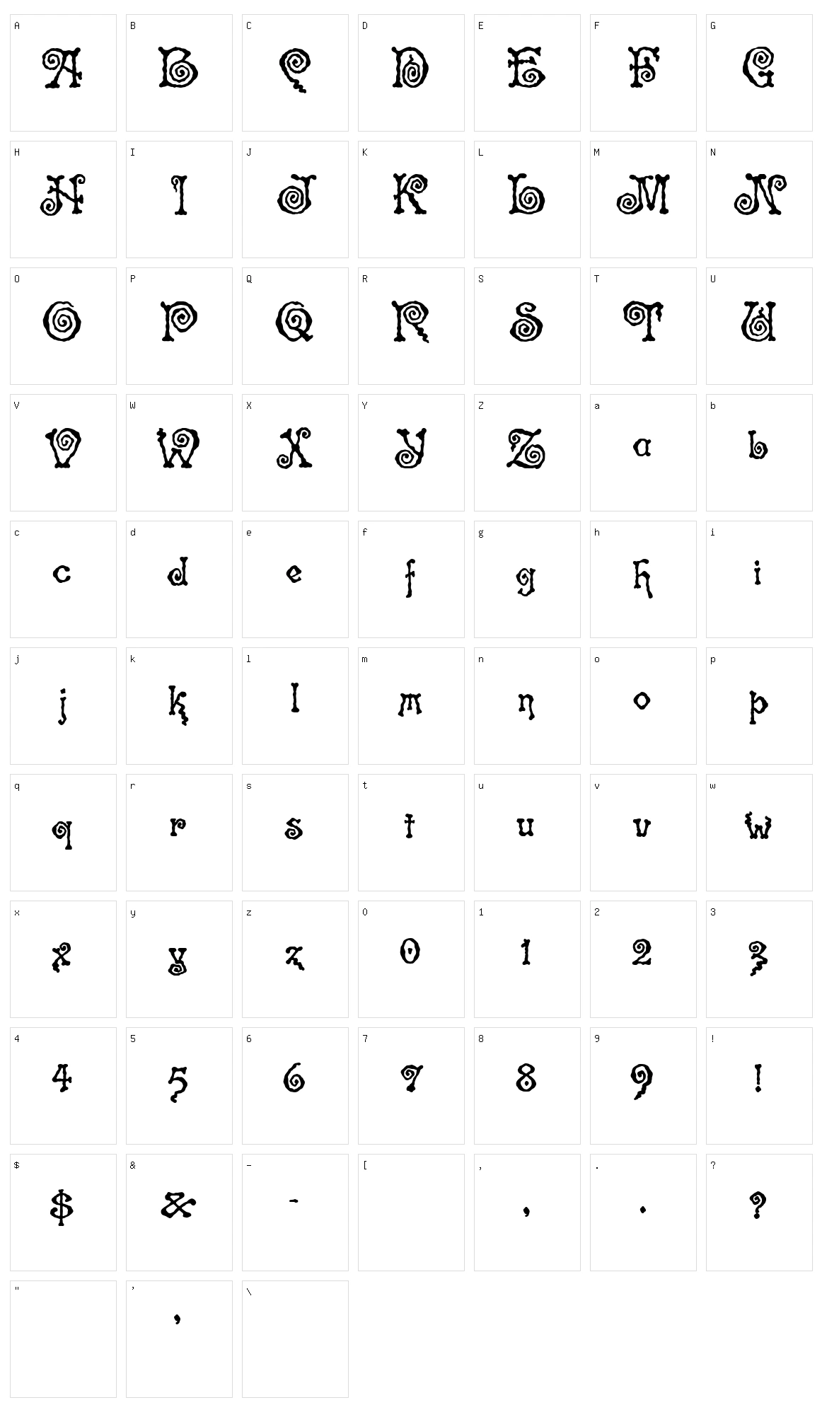 Spinstee Character Set