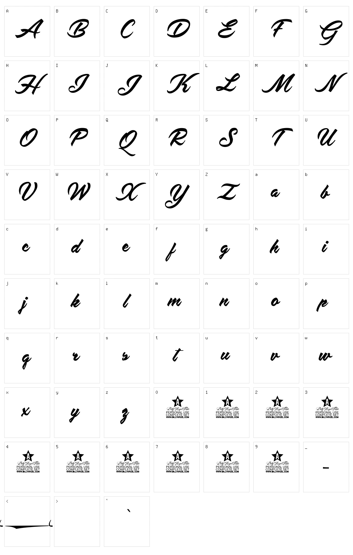 Yardley Character Set