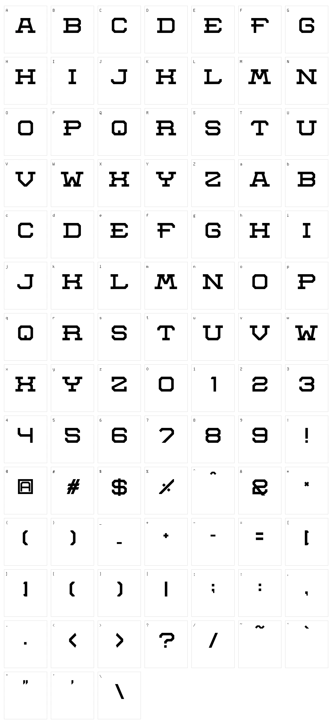 Aerotow Slab Character Set
