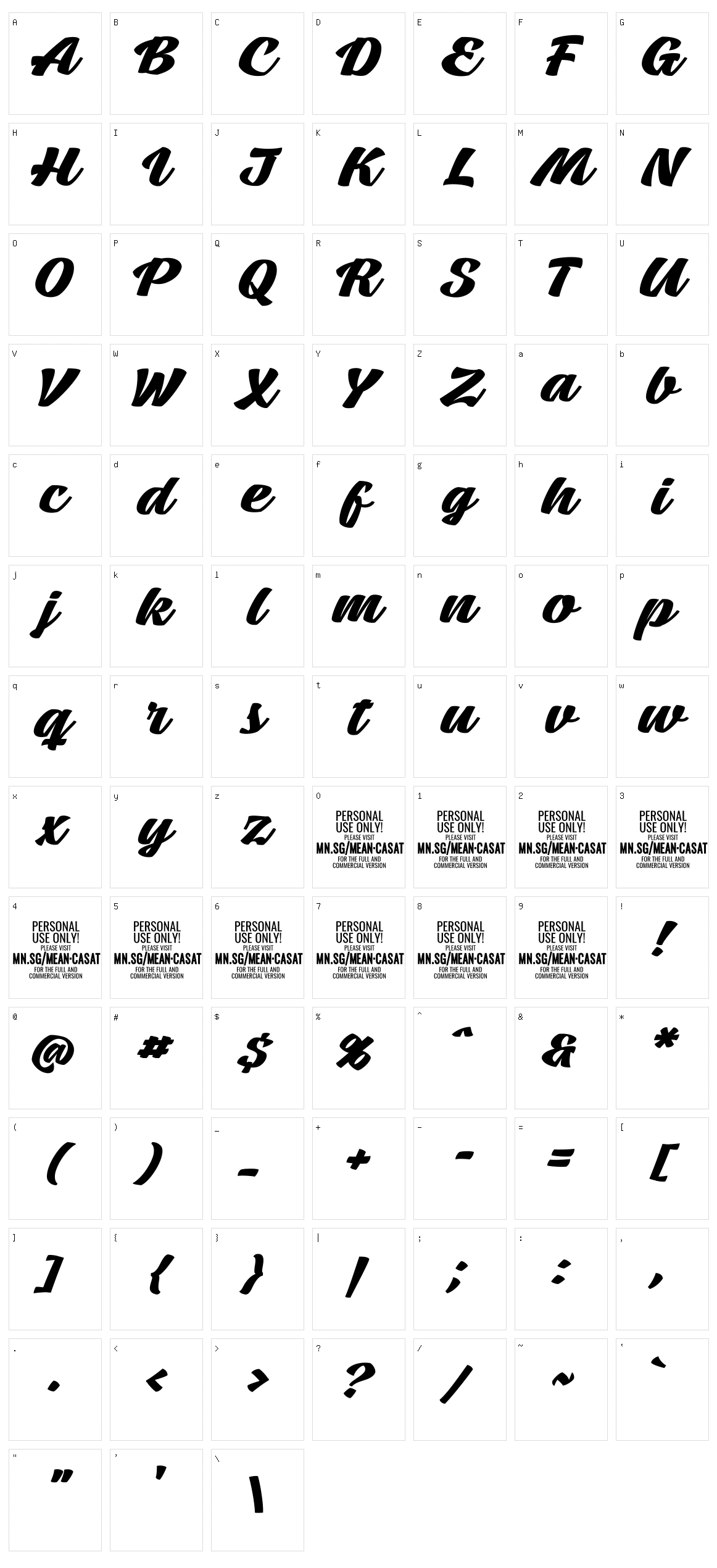 Mean Casat Character Set