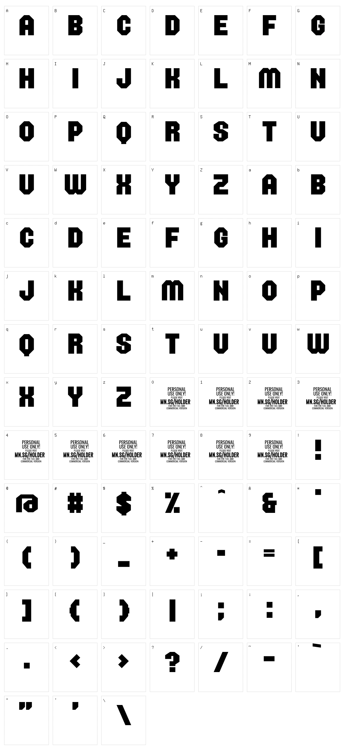 Holder Character Set