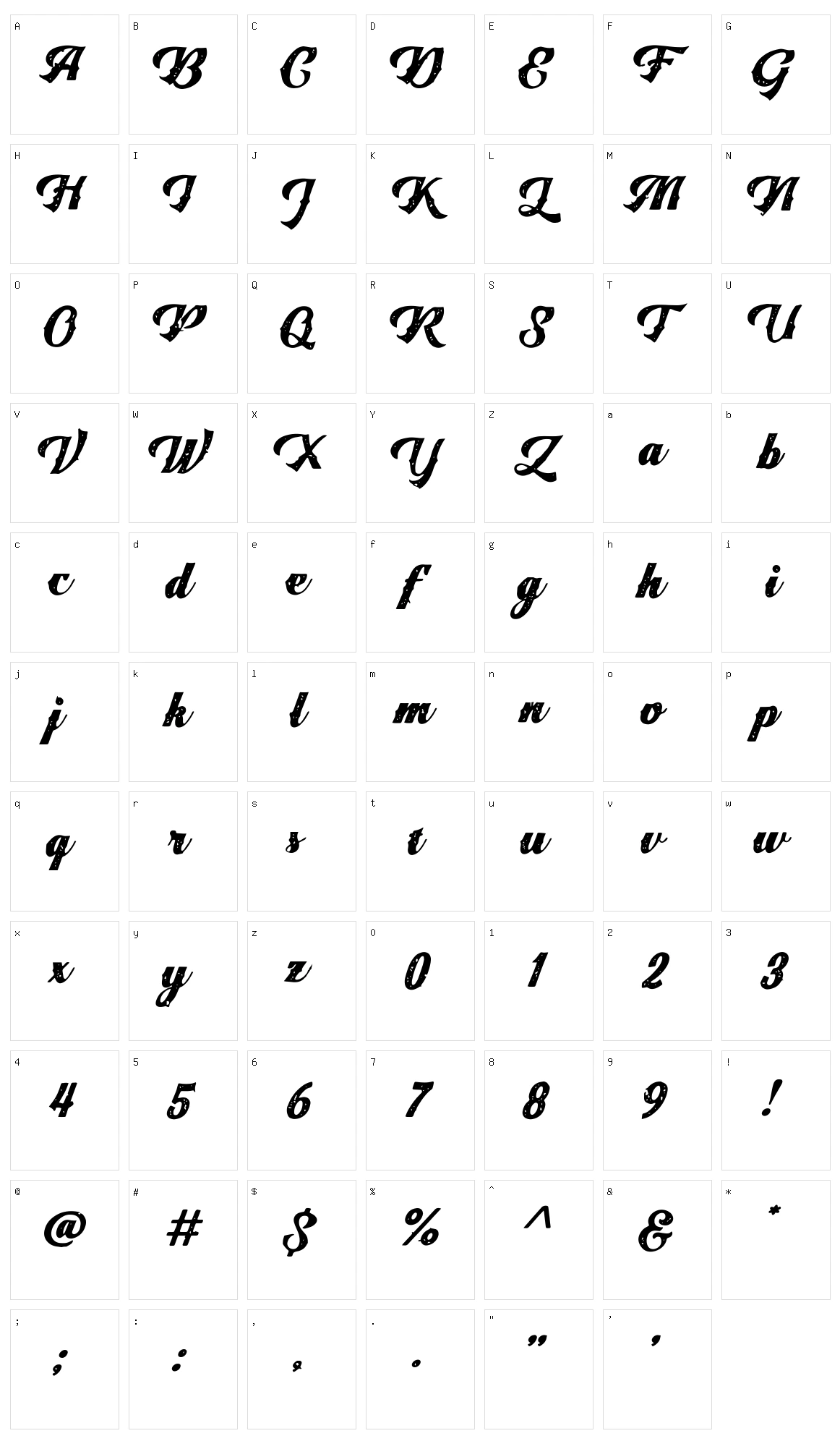 Tom Harvey Script Character Set