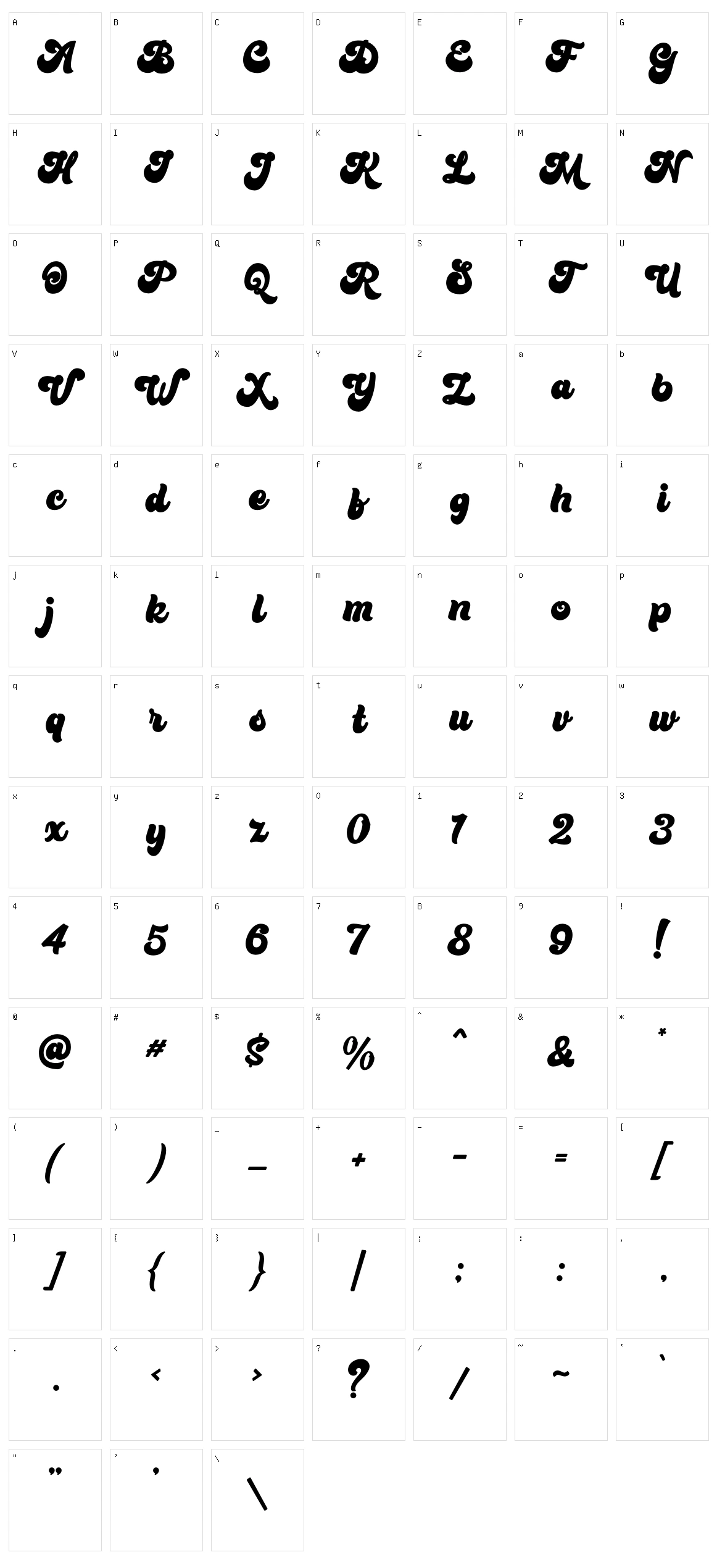 Bratsy Script Character Set