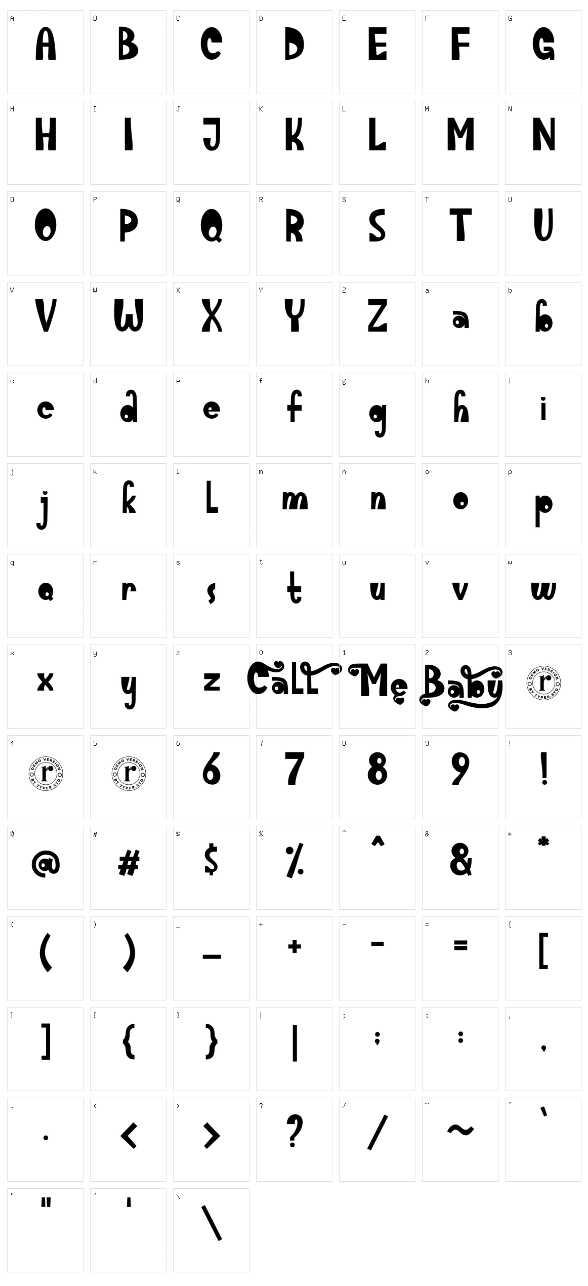 Call Me Baby Character Set
