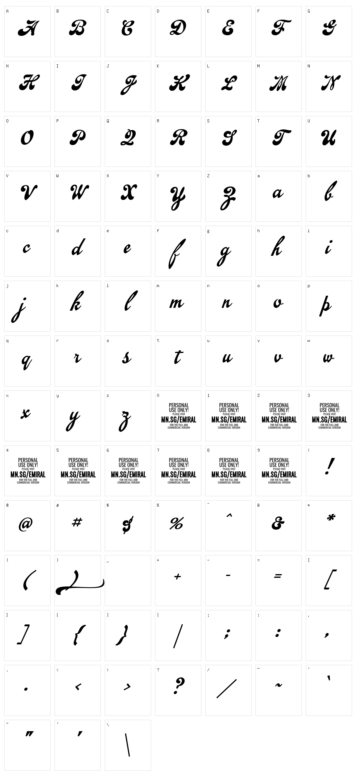 Emiral Script Character Set