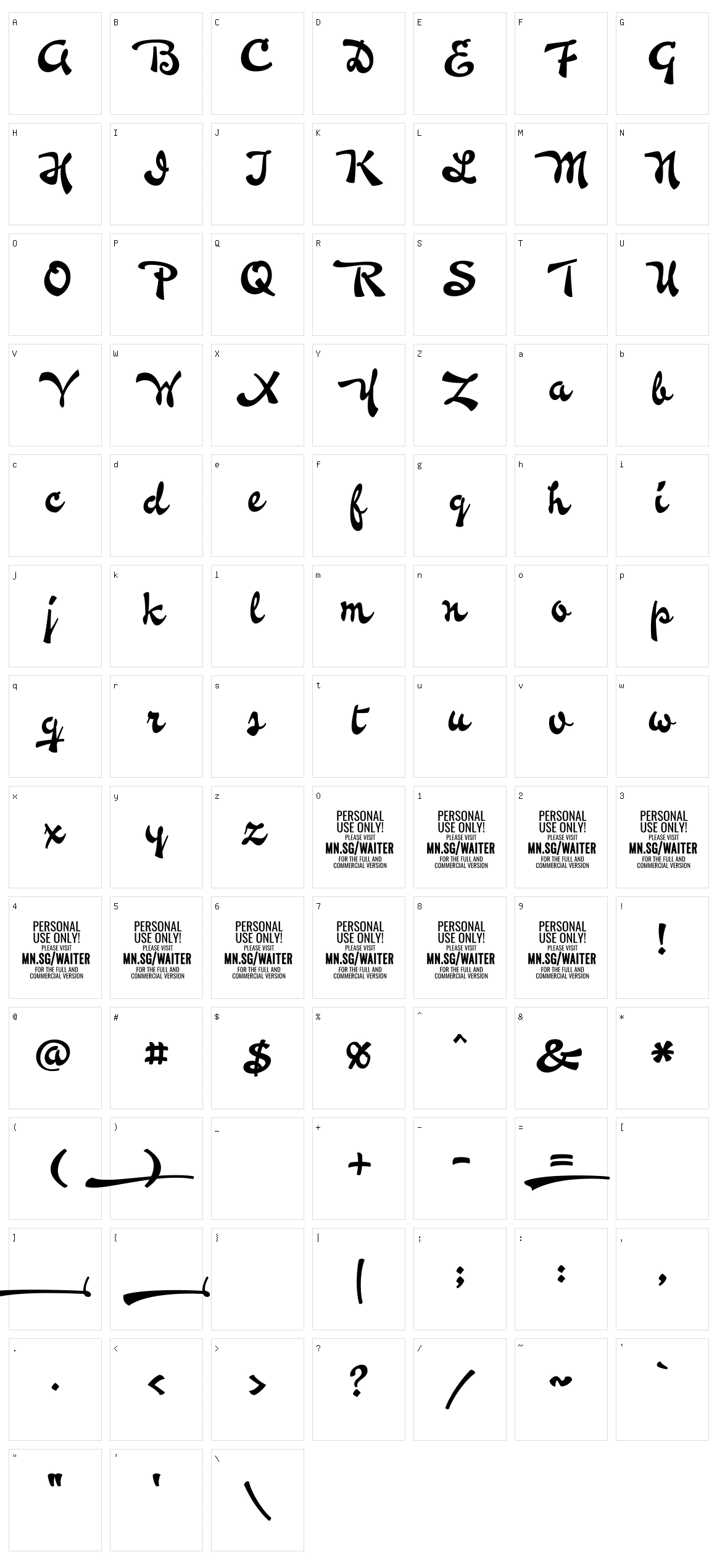 Waiter Character Set
