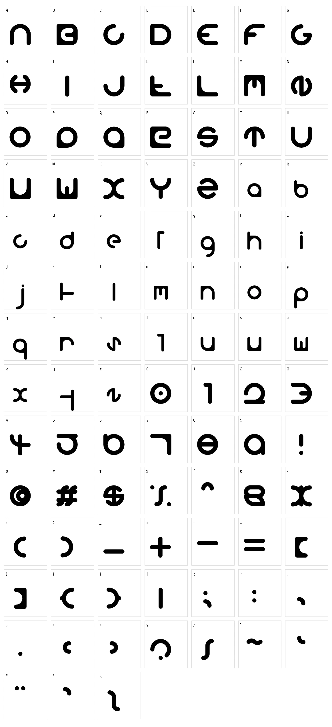 M150 Simple Round Font Character Set