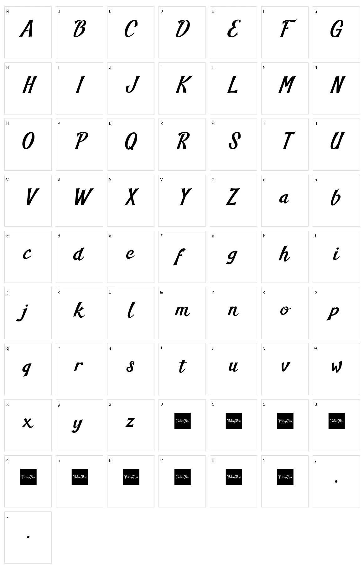 Blankeny Script Character Set