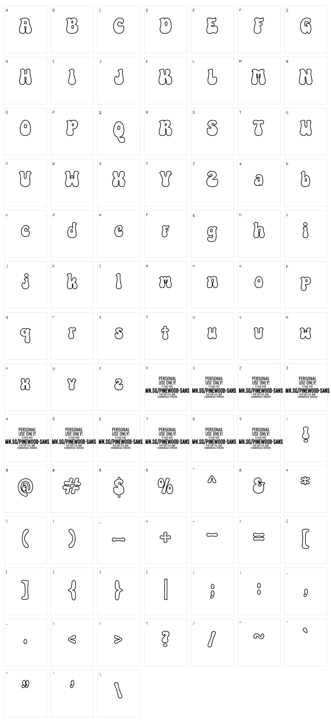 Pinewood Outline Character Set