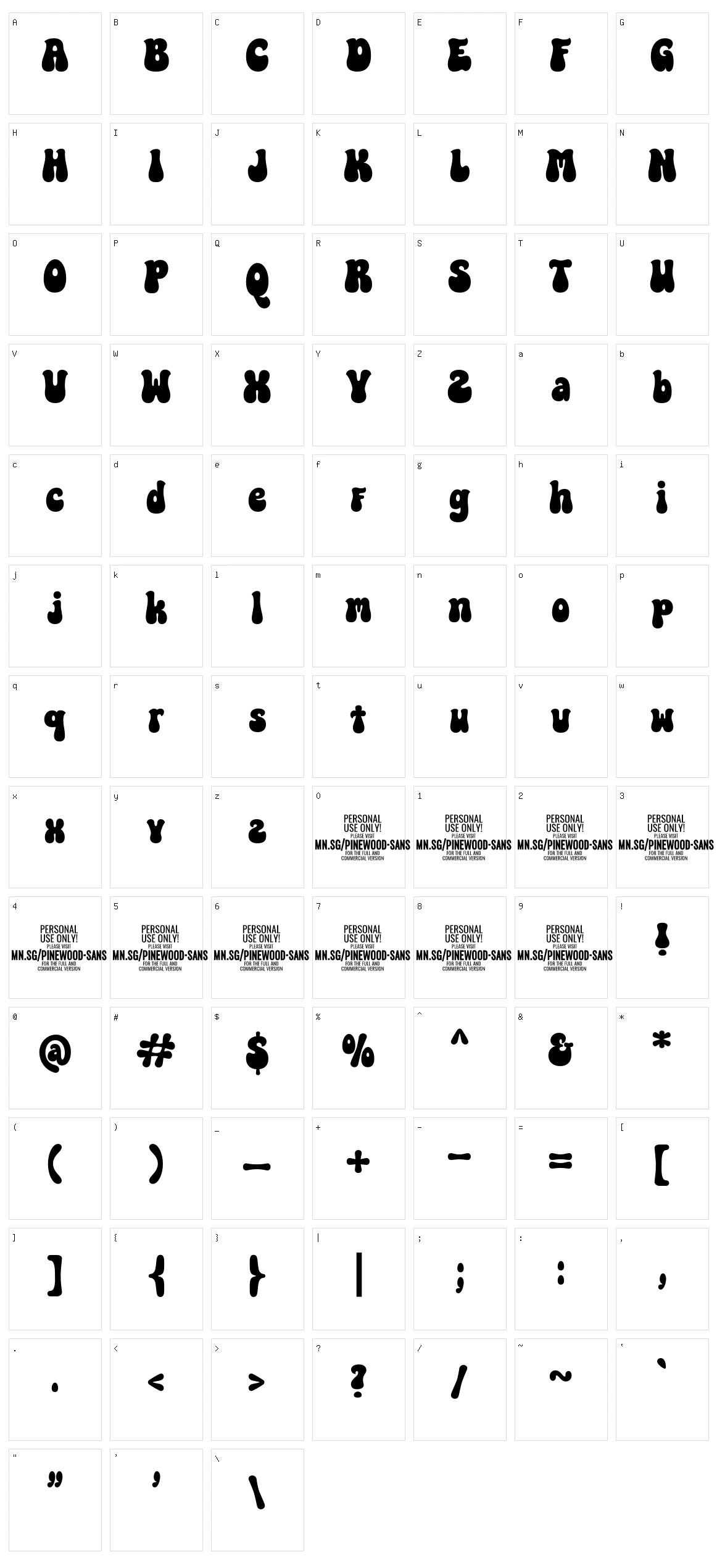 Pinewood Sans Character Set