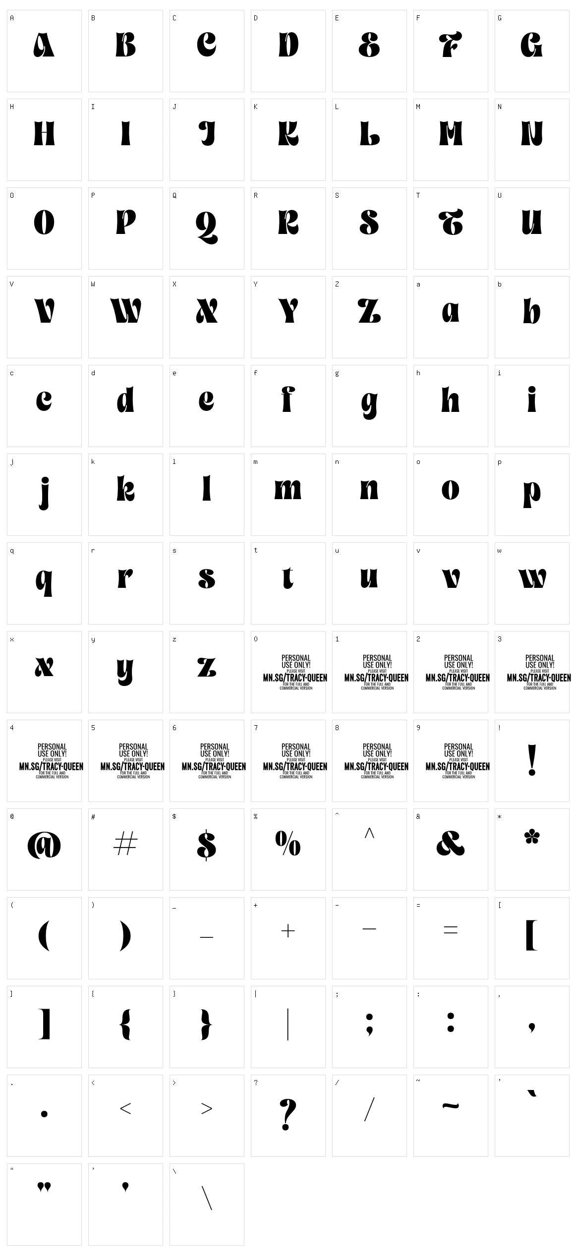 Tracy Queen Character Set