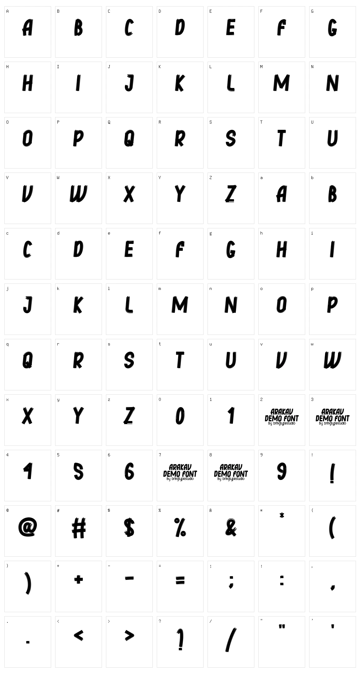 Arakav Character Set
