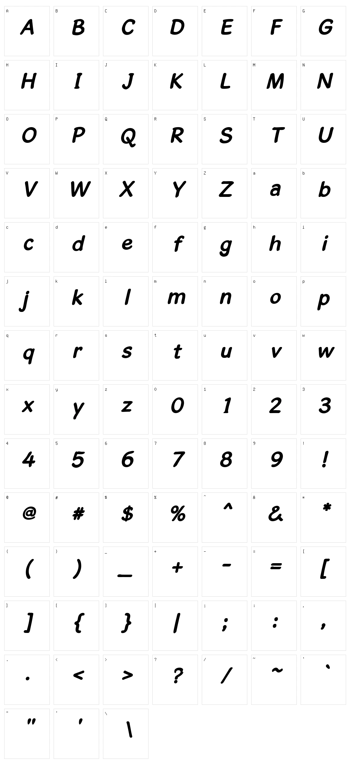 Gosmick Sans Character Set