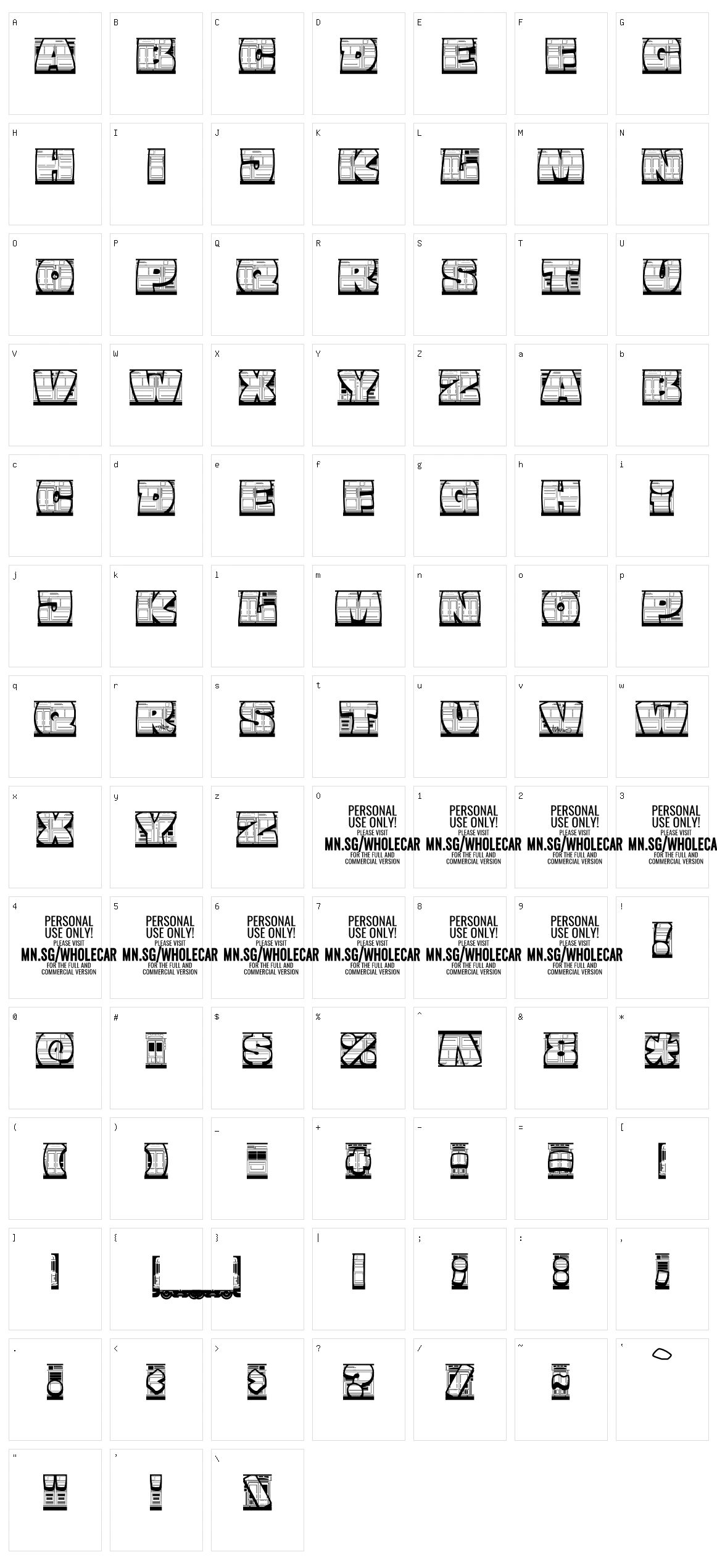 Wholecar Character Set