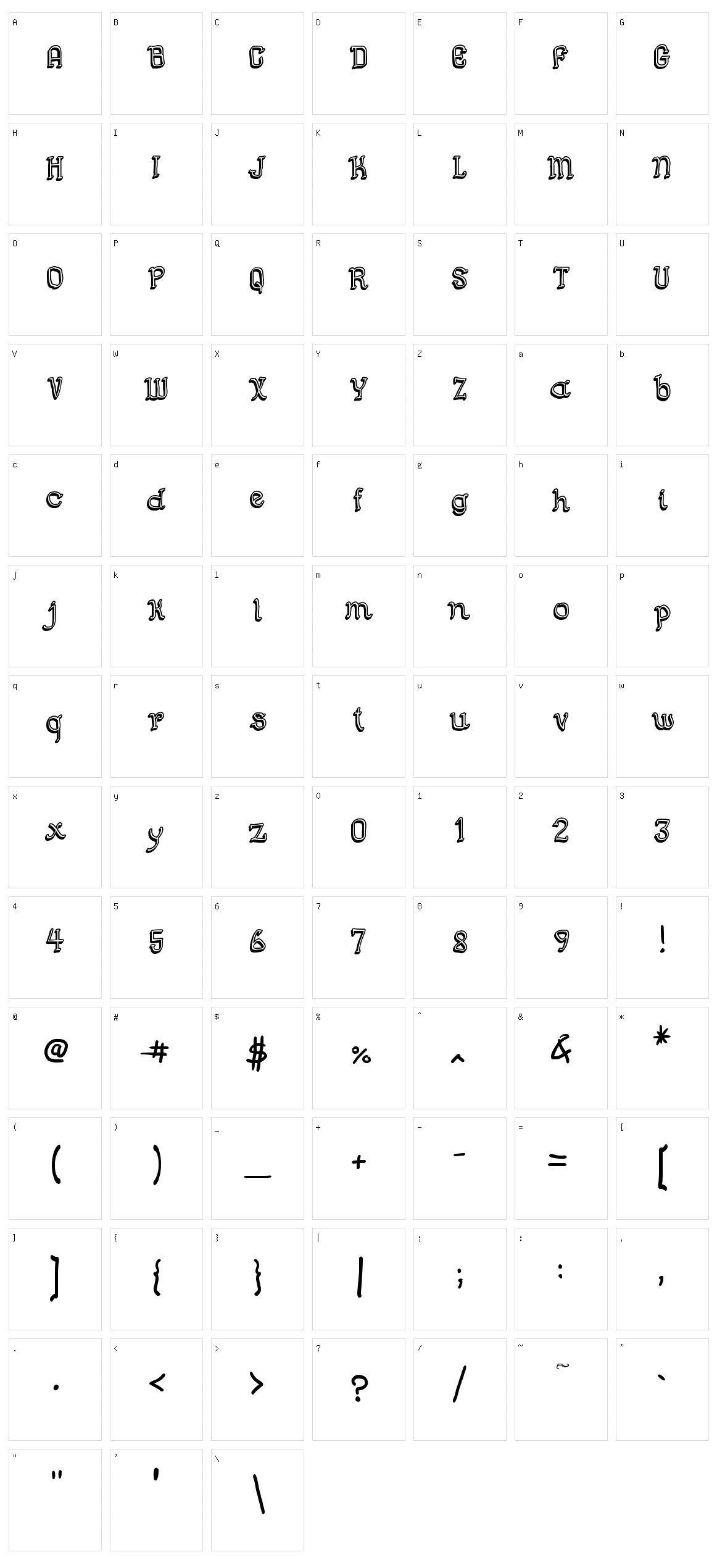Semi Cursive Gut Character Set