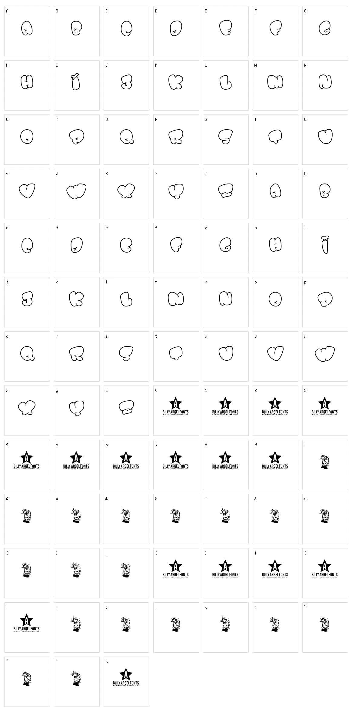 Bomb Font Character Set