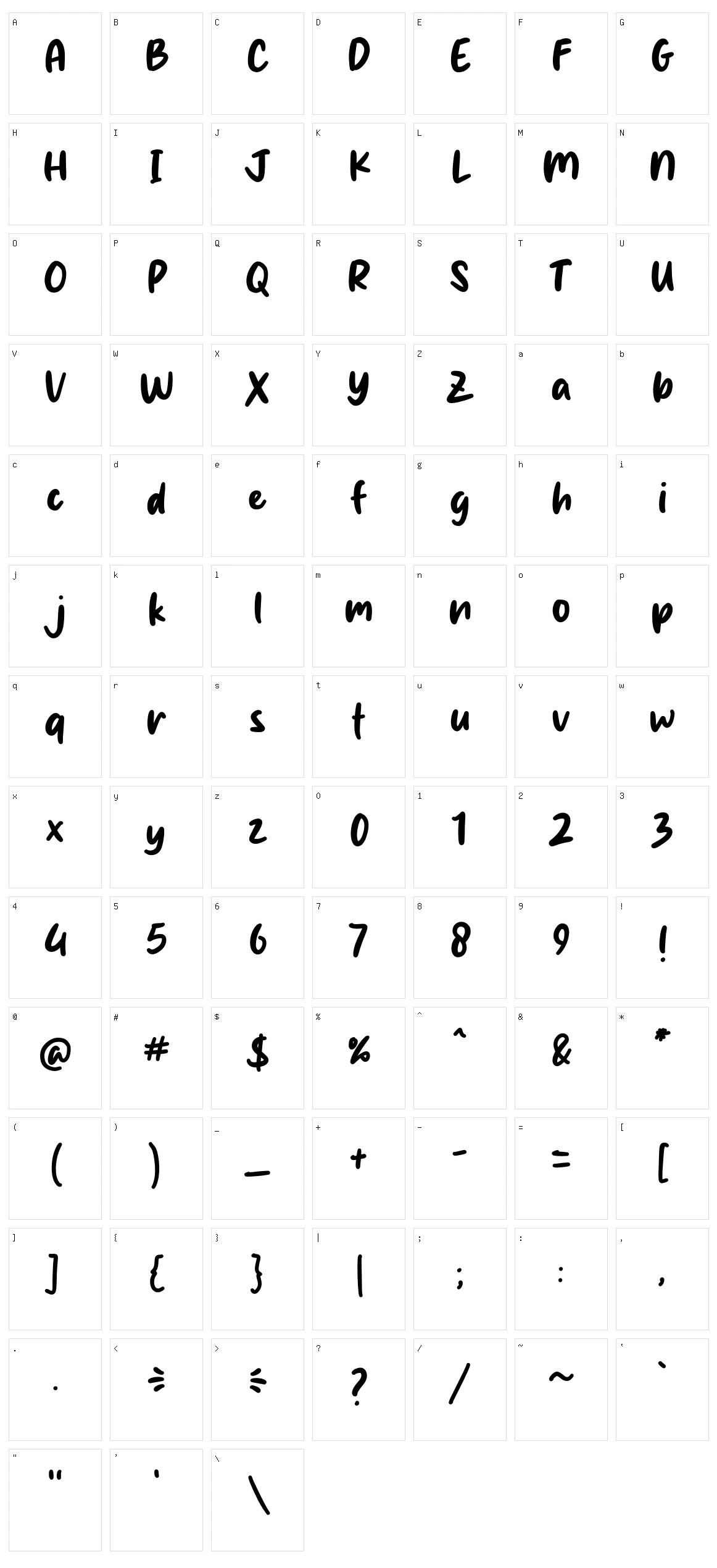 Sticky Sans Character Set
