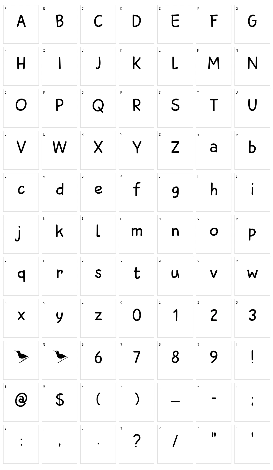 Sunbird Character Set