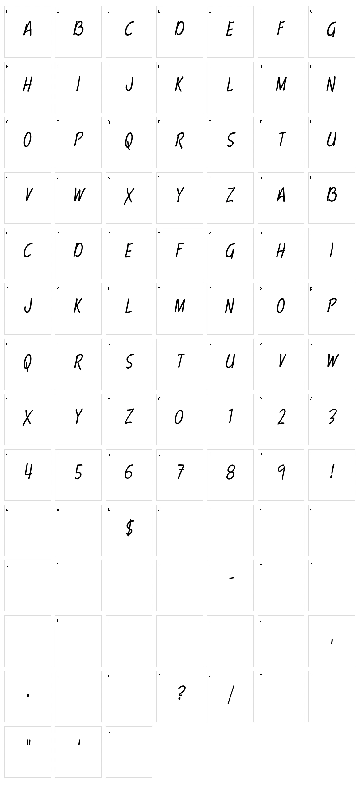Terry Script Character Set