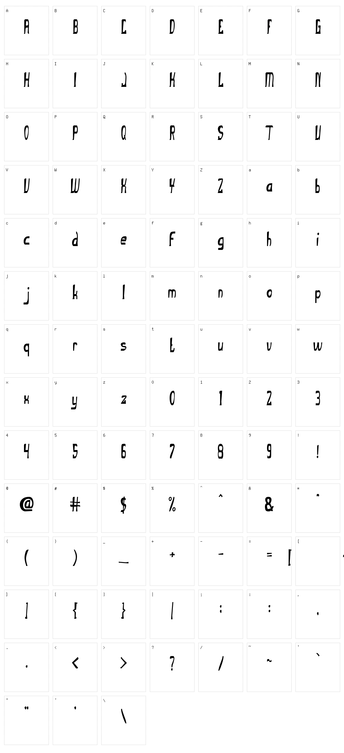 The Ugly font Character Set
